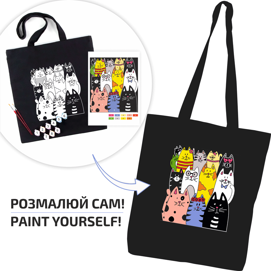 Rosatalent: Eco-friendly Cotton Ecobag Coloring Kit – Cats (220 Gsm, 38x42 Cm)
