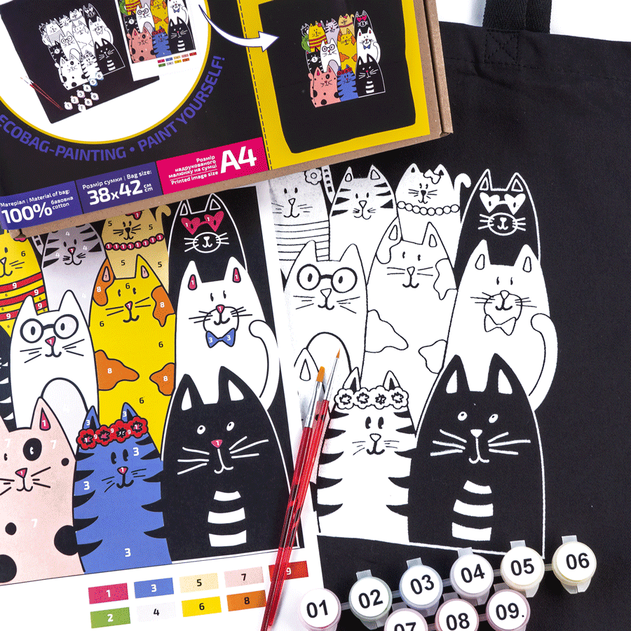 Rosatalent: Eco-friendly Cotton Ecobag Coloring Kit – Cats (220 Gsm, 38x42 Cm)