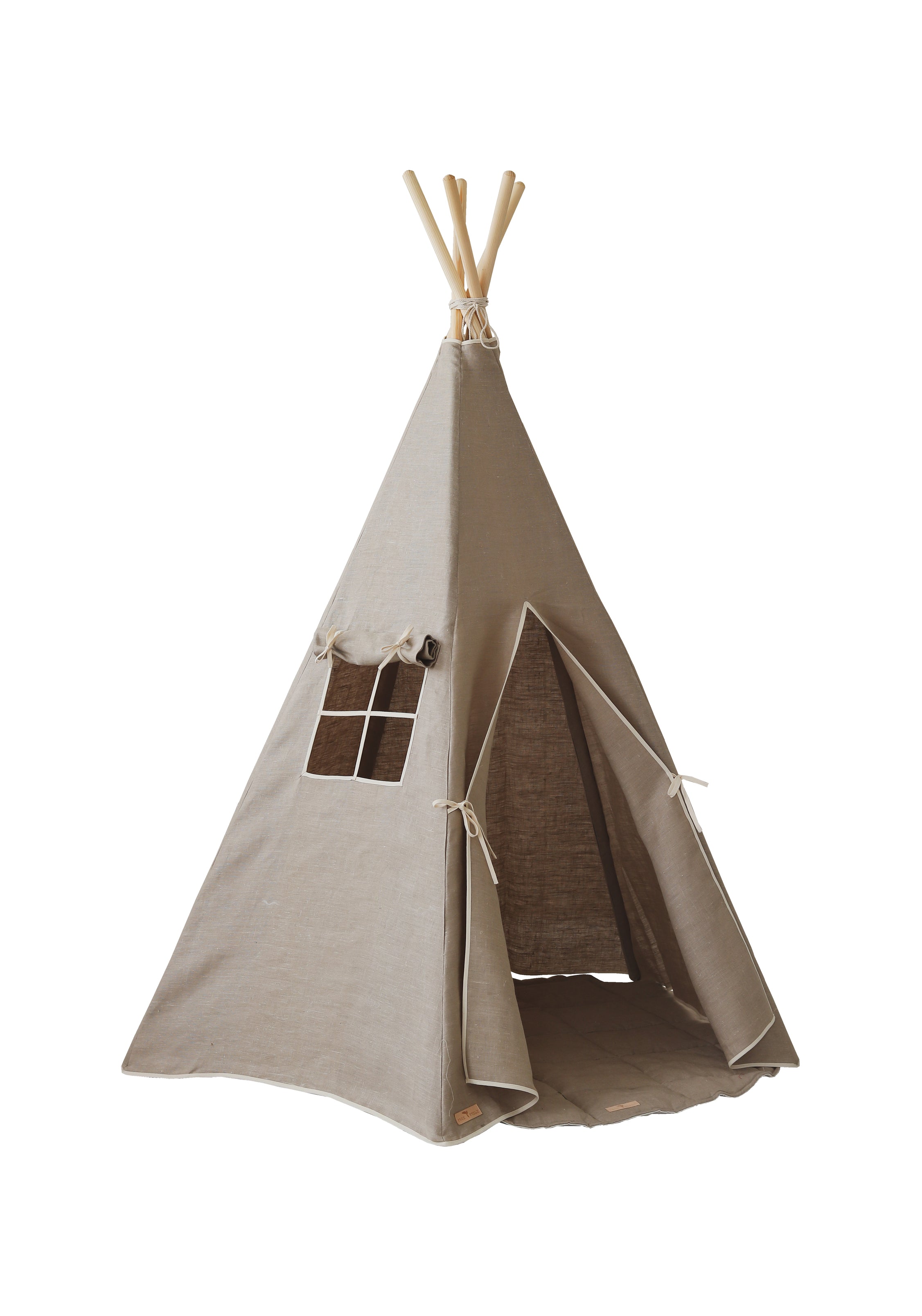 natural Linen Teepee Tent And White And Grey - Leaf Mat Set