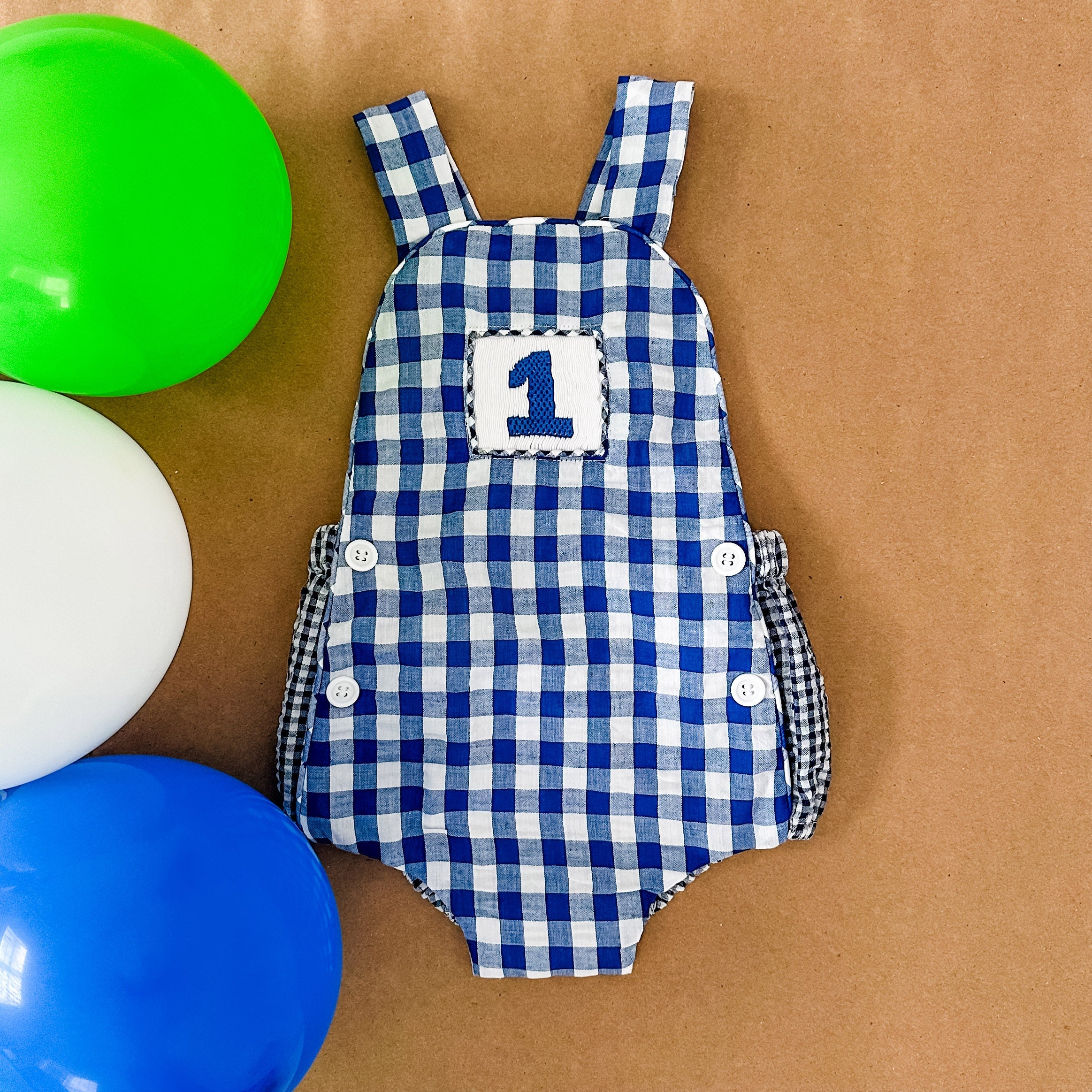 Navy Blue Smocked First Birthday Sunsuit
