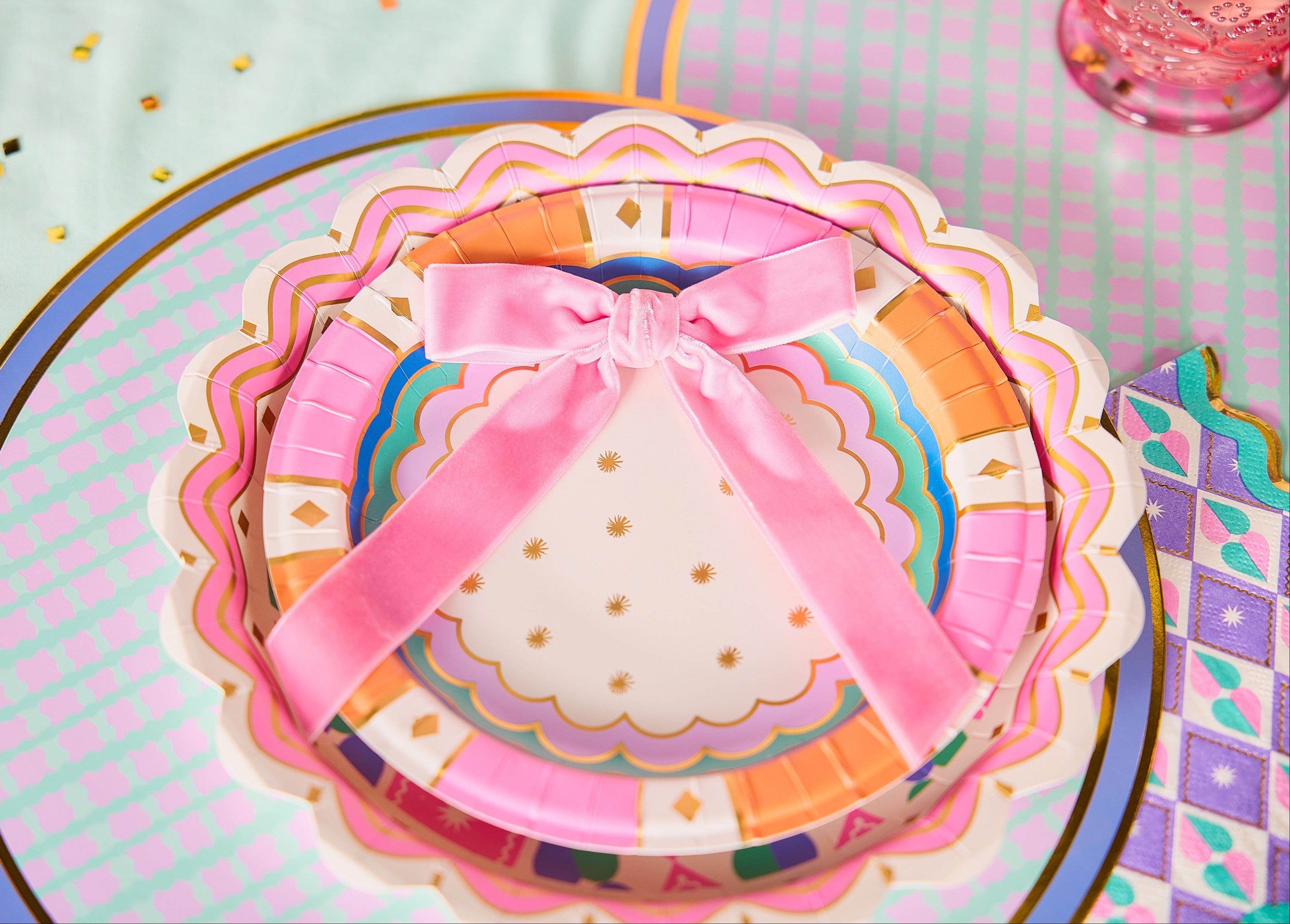 Pink Velvet Clip-on Bow Set (5 Count)