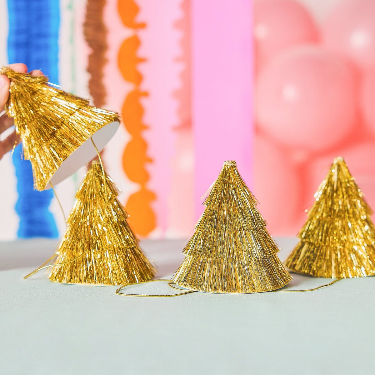 Mini Gold Fringe Party Hats (set Of 4)