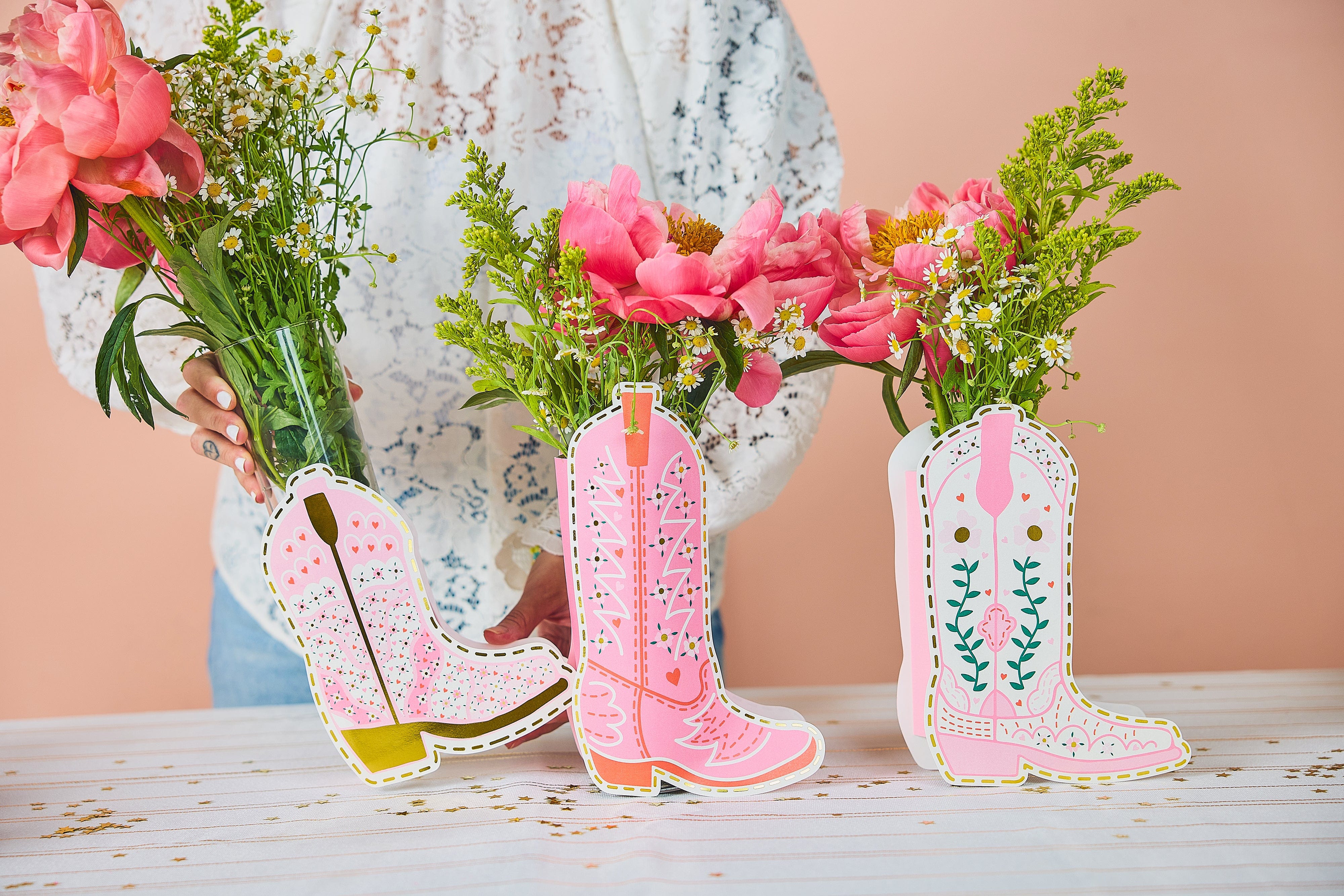 Boot Scoot Blooms Pop-up Vase Slip Covers (set Of 3)