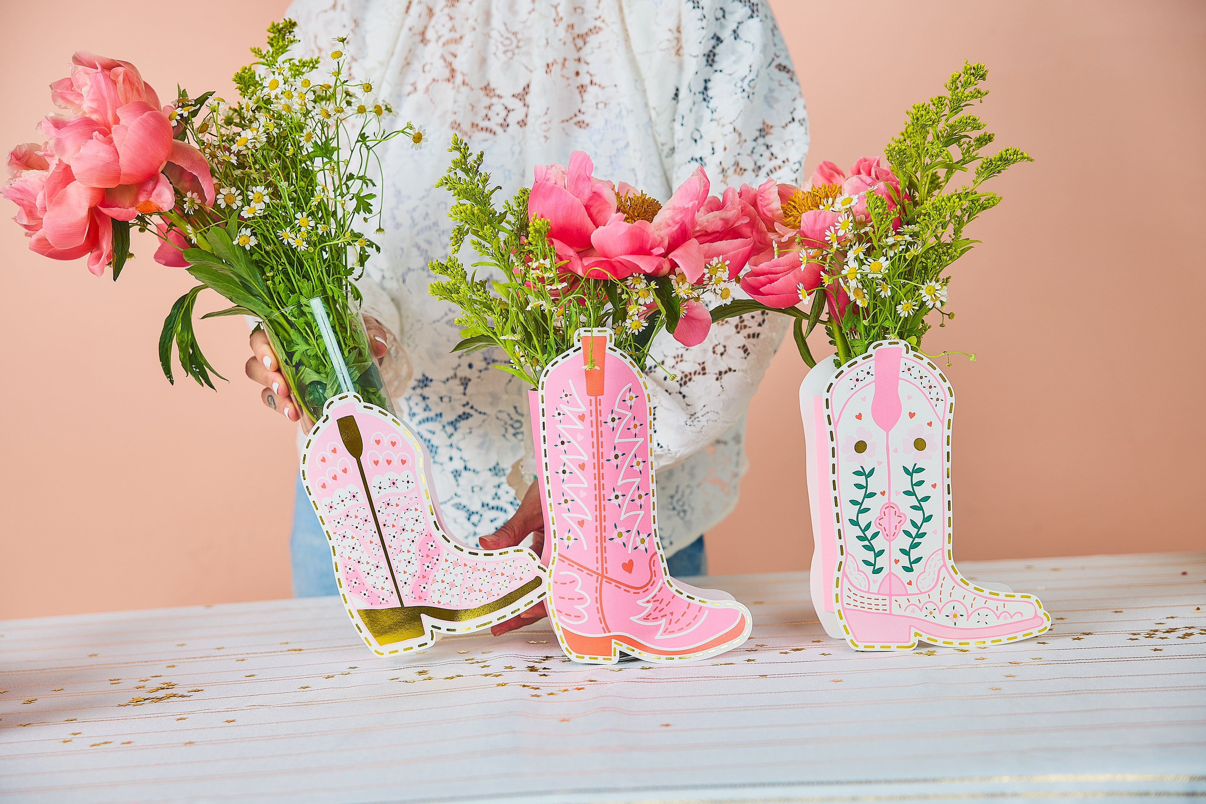 Boot Scoot Blooms Pop-up Vase Slip Covers (set Of 3)