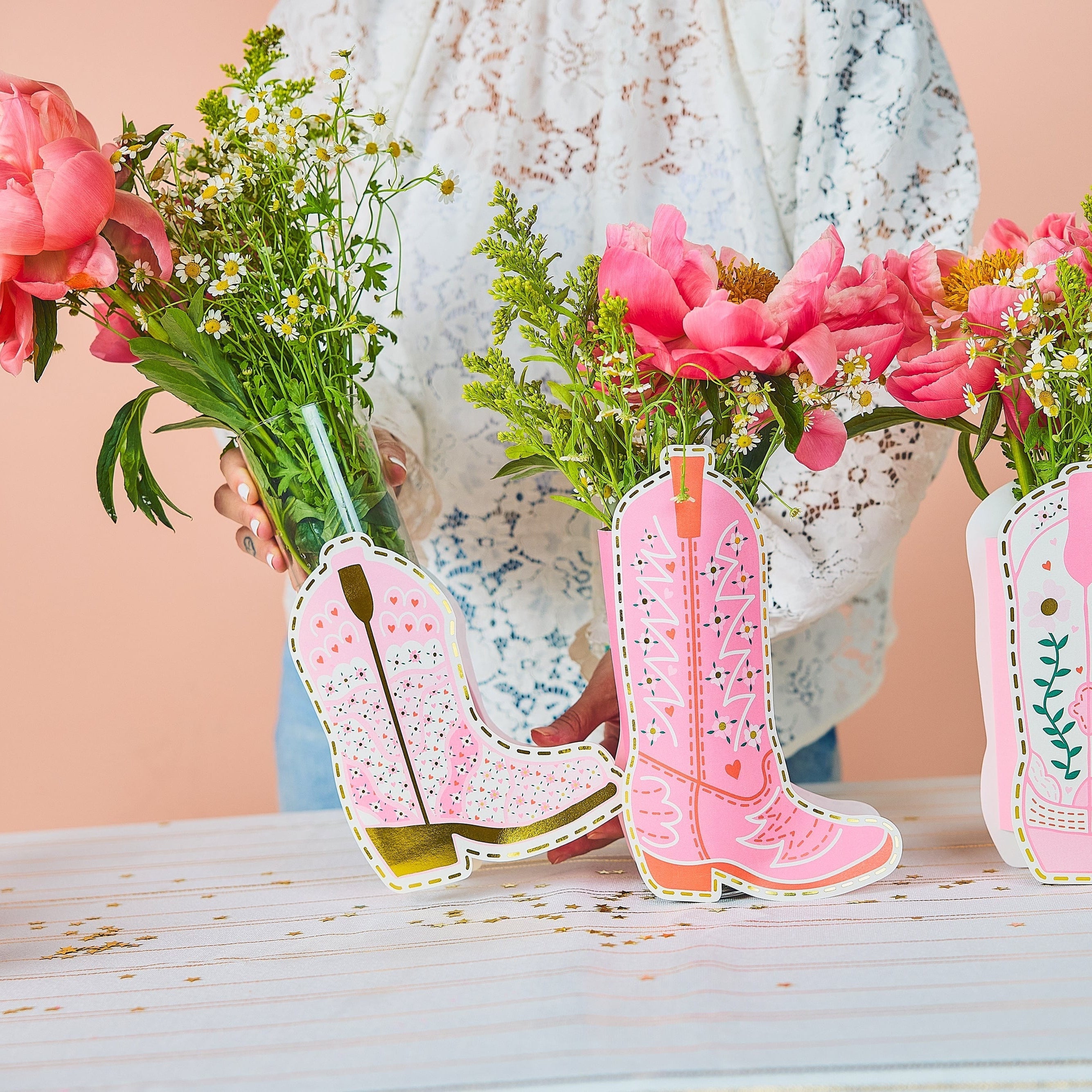 Boot Scoot Blooms Pop-up Vase Slip Covers (set Of 3)