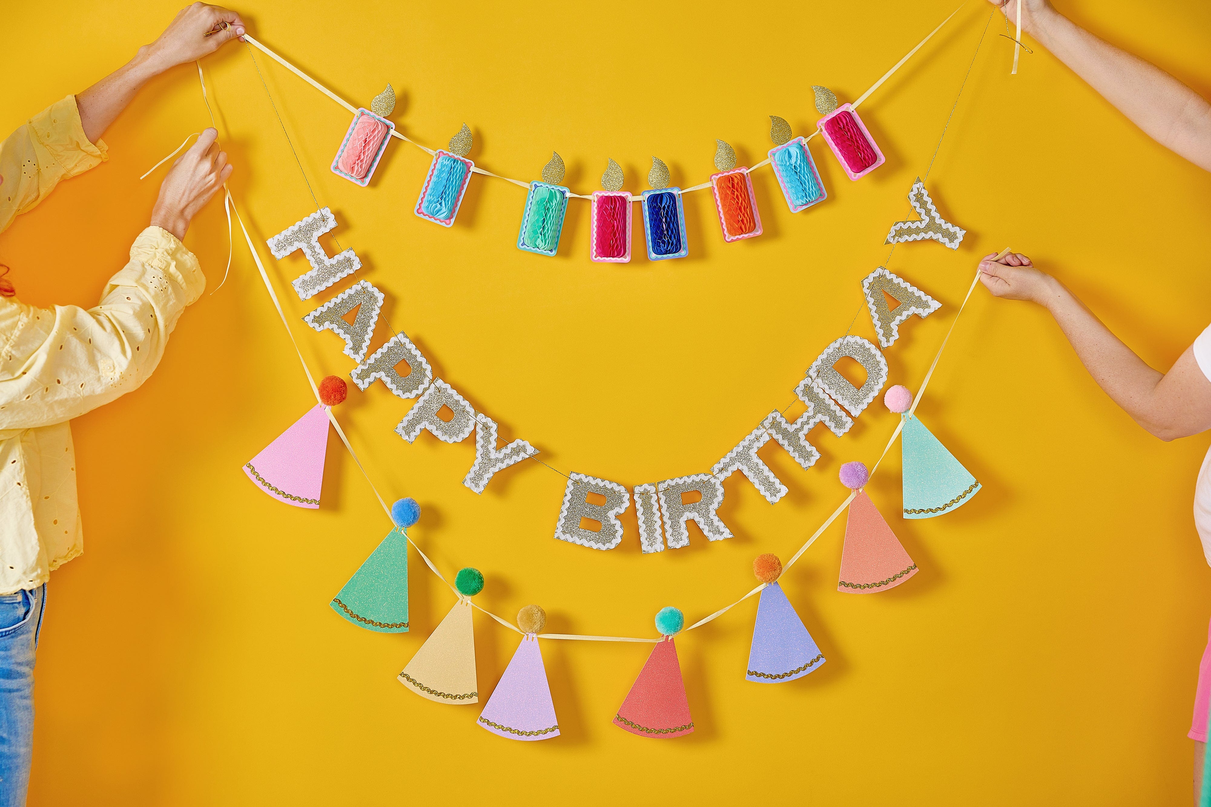 Happy Birthday Gold Shimmer Banner (reusable Garland)