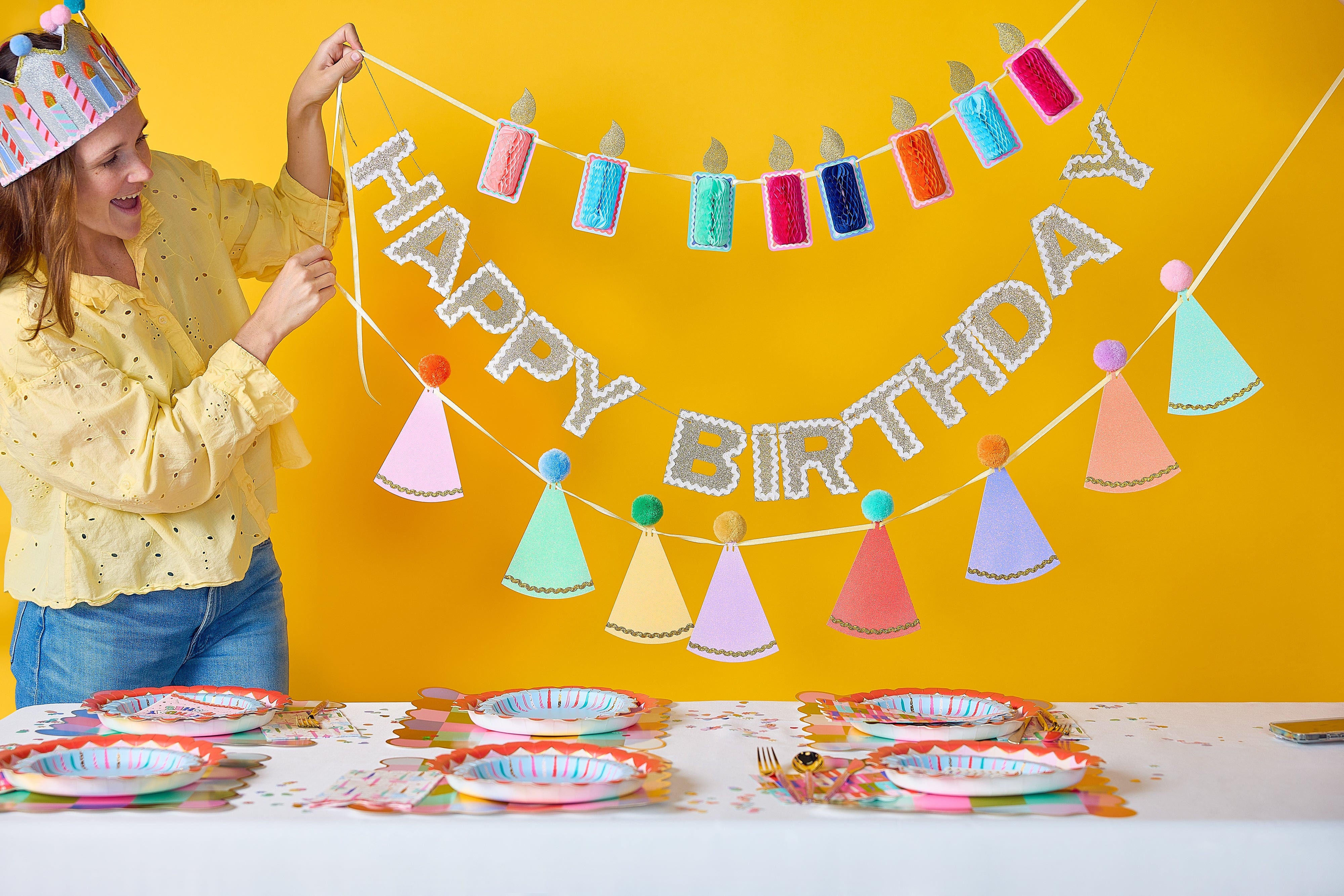 Happy Birthday Gold Shimmer Banner (reusable Garland)