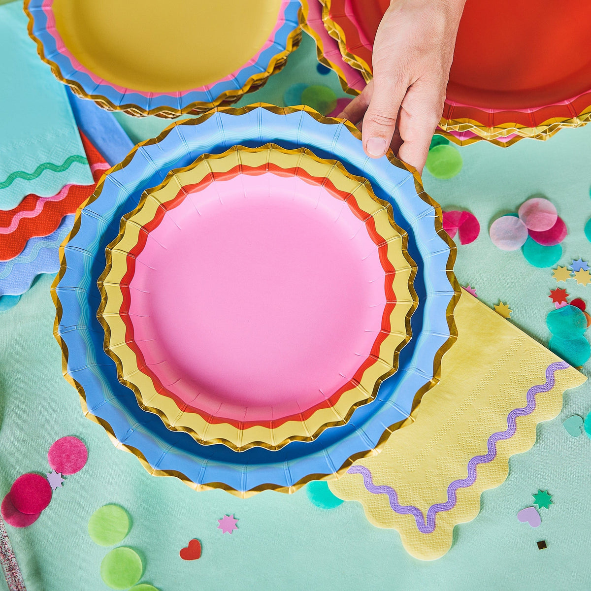 Rainbow Ric Rac Assorted Dinner Plates (10 Count)