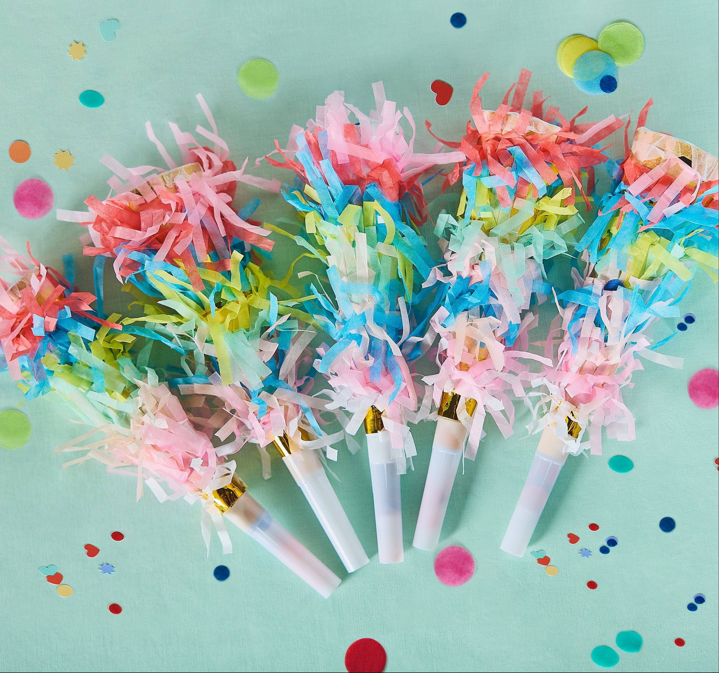 Confetti Burst Fringe Party Blowers (6 Count)