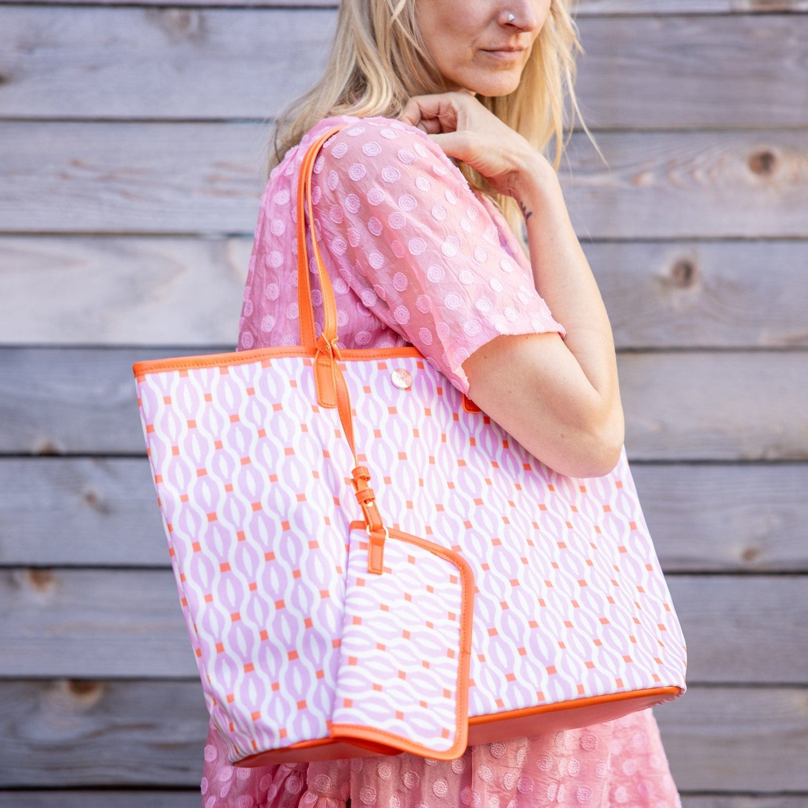 Geo Chic Oversized Tote With Wallet