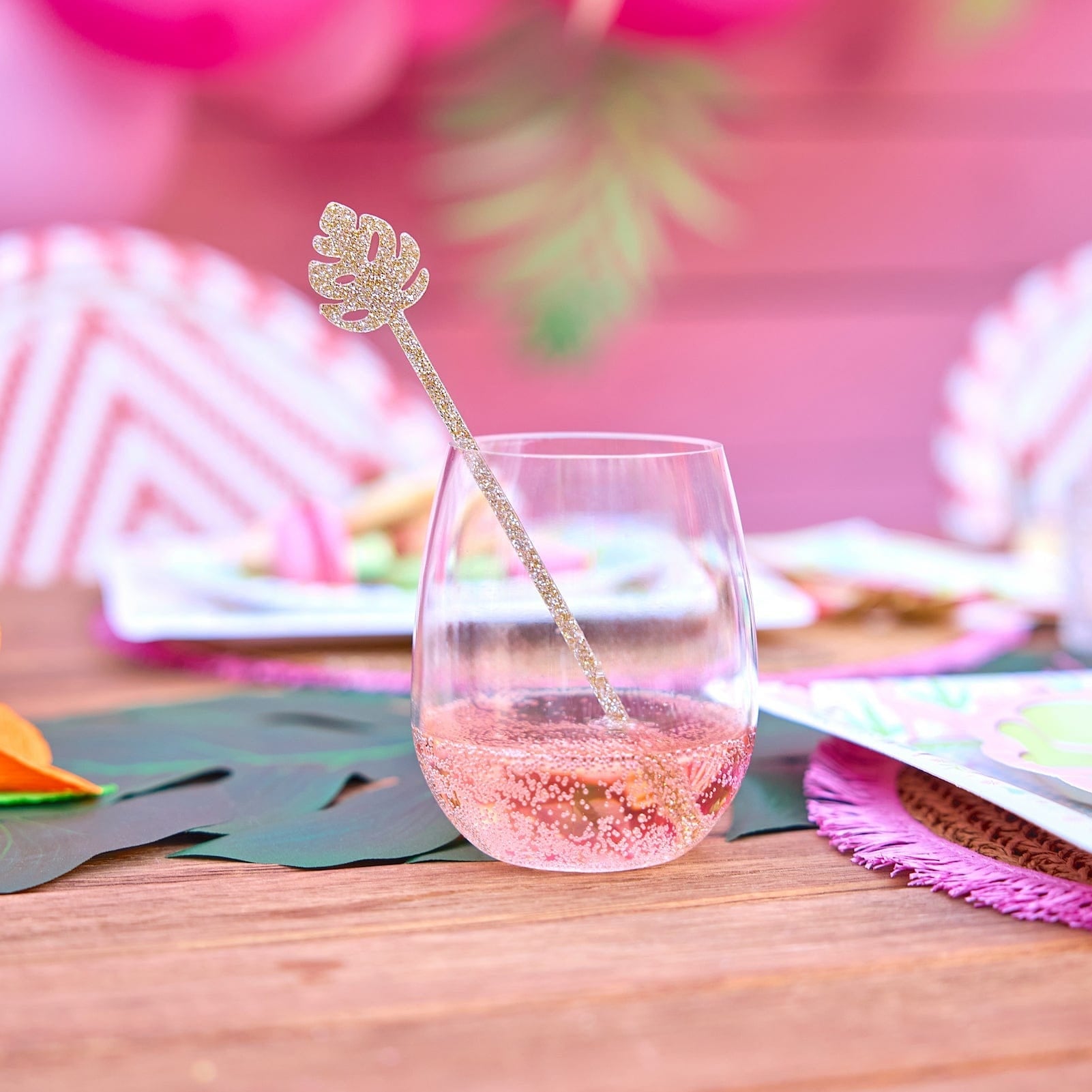 Palm Leaf Glitter Acrylic Drink Stirrers (4 Ct)