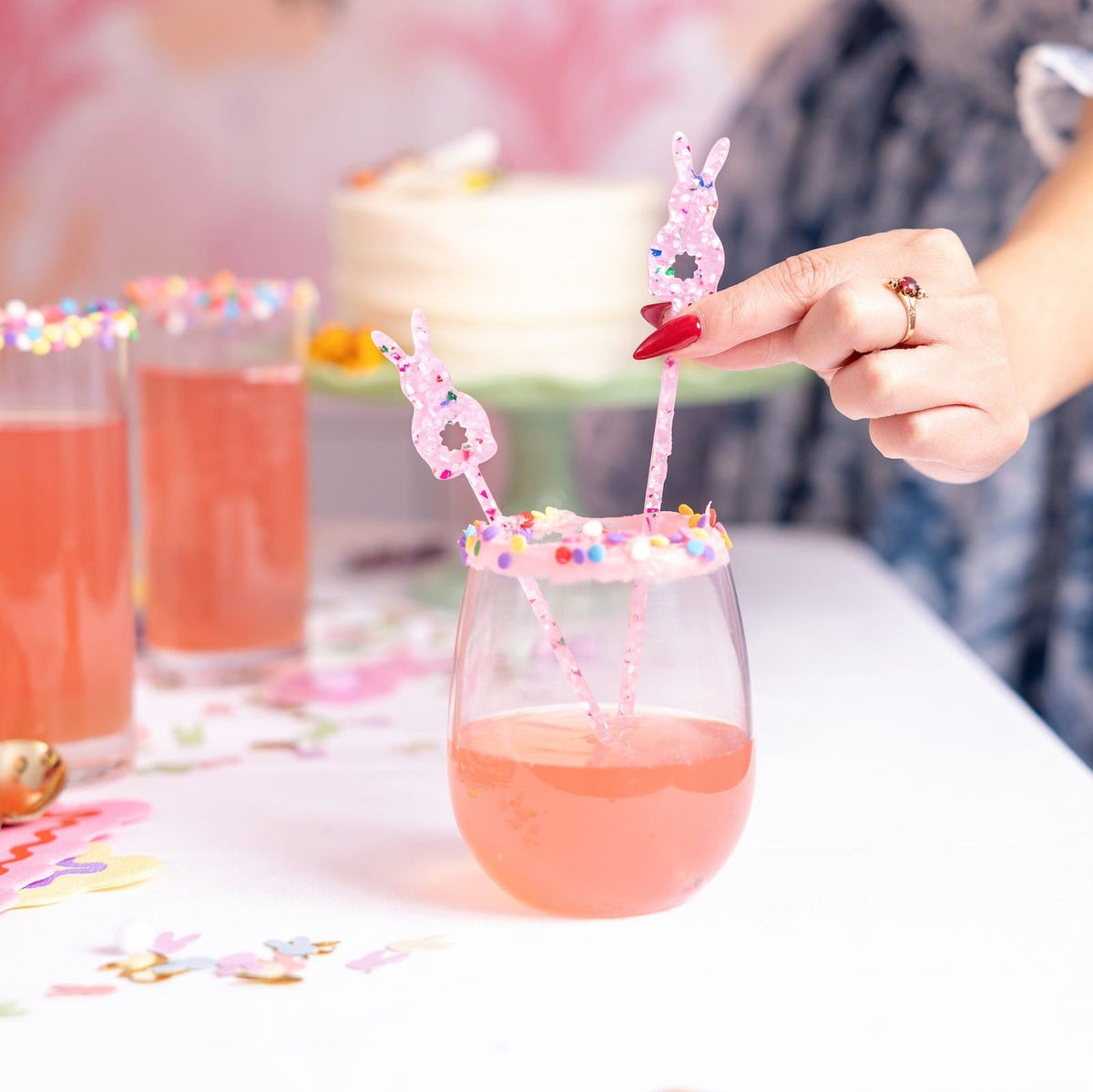 Confetti Bunny Acrylic Drink Stirrers (4 Ct)