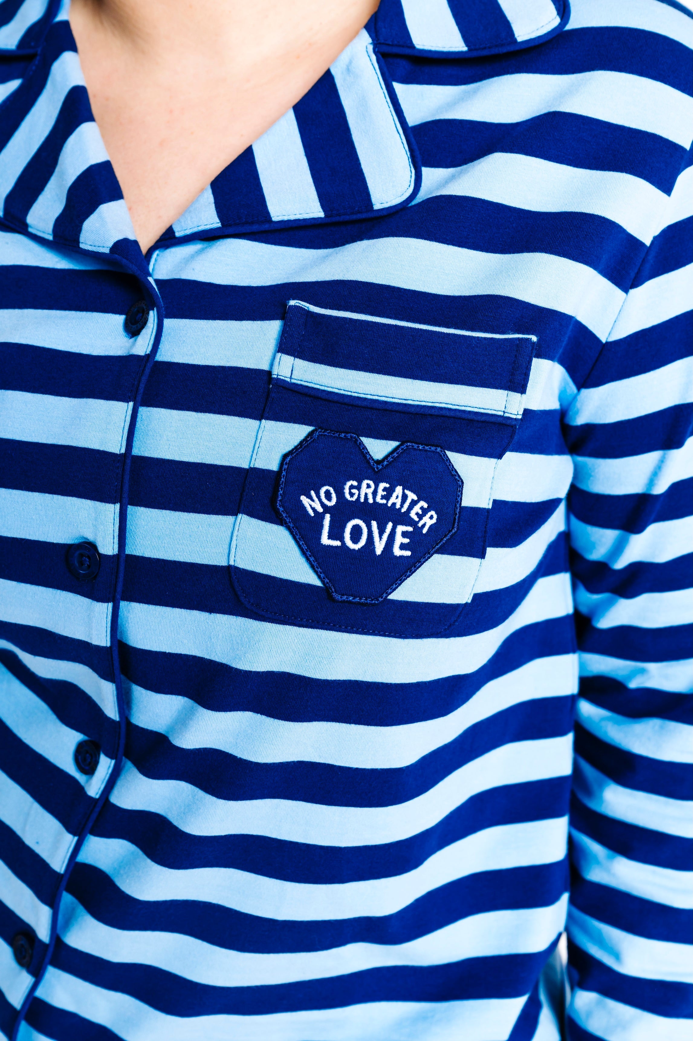 No Greater Love Blue Womens Pj Notch Collar Set Cotton