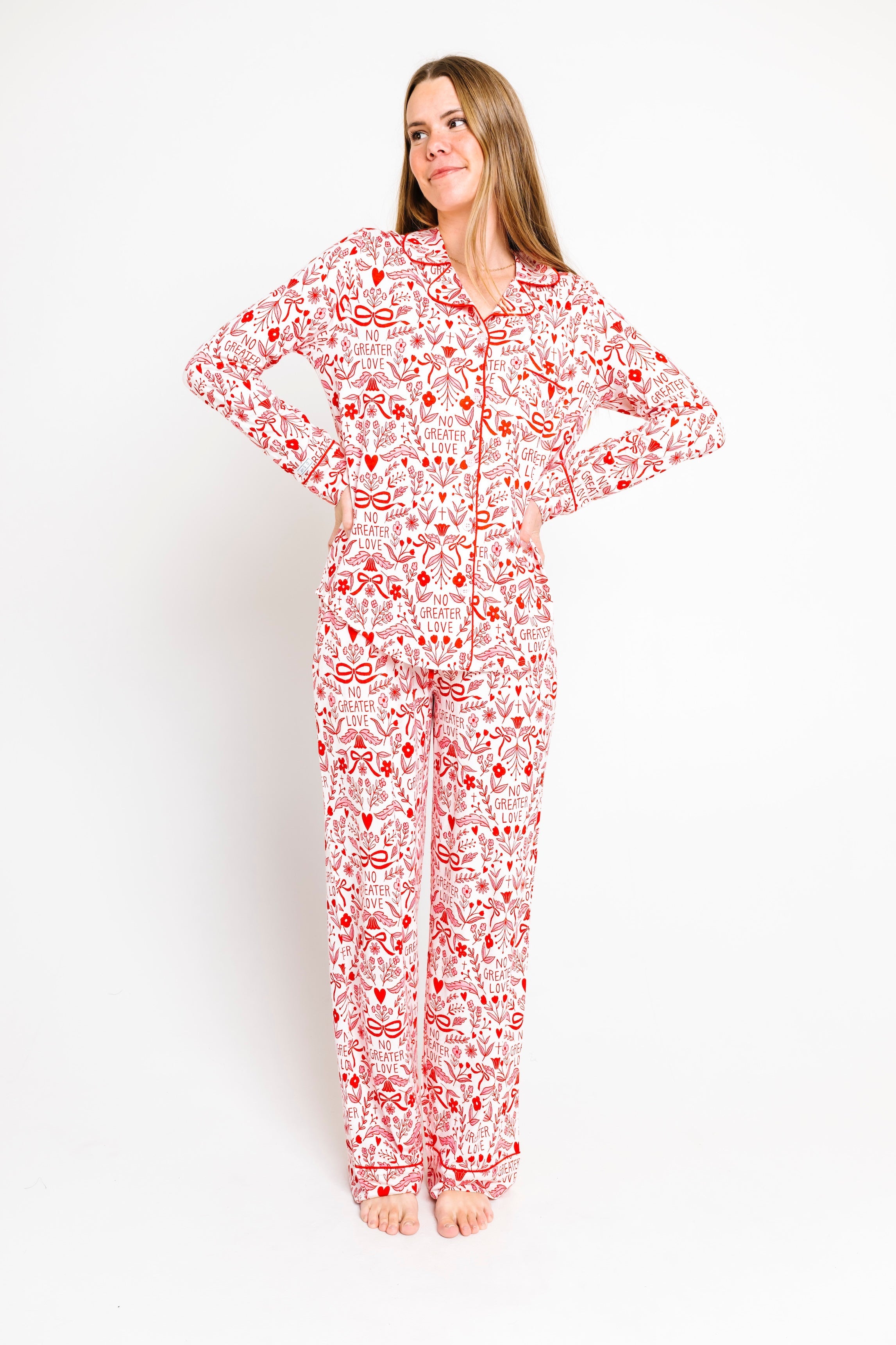 No Greater Love Pink Women's Pj Notch Collar Set Bamboo