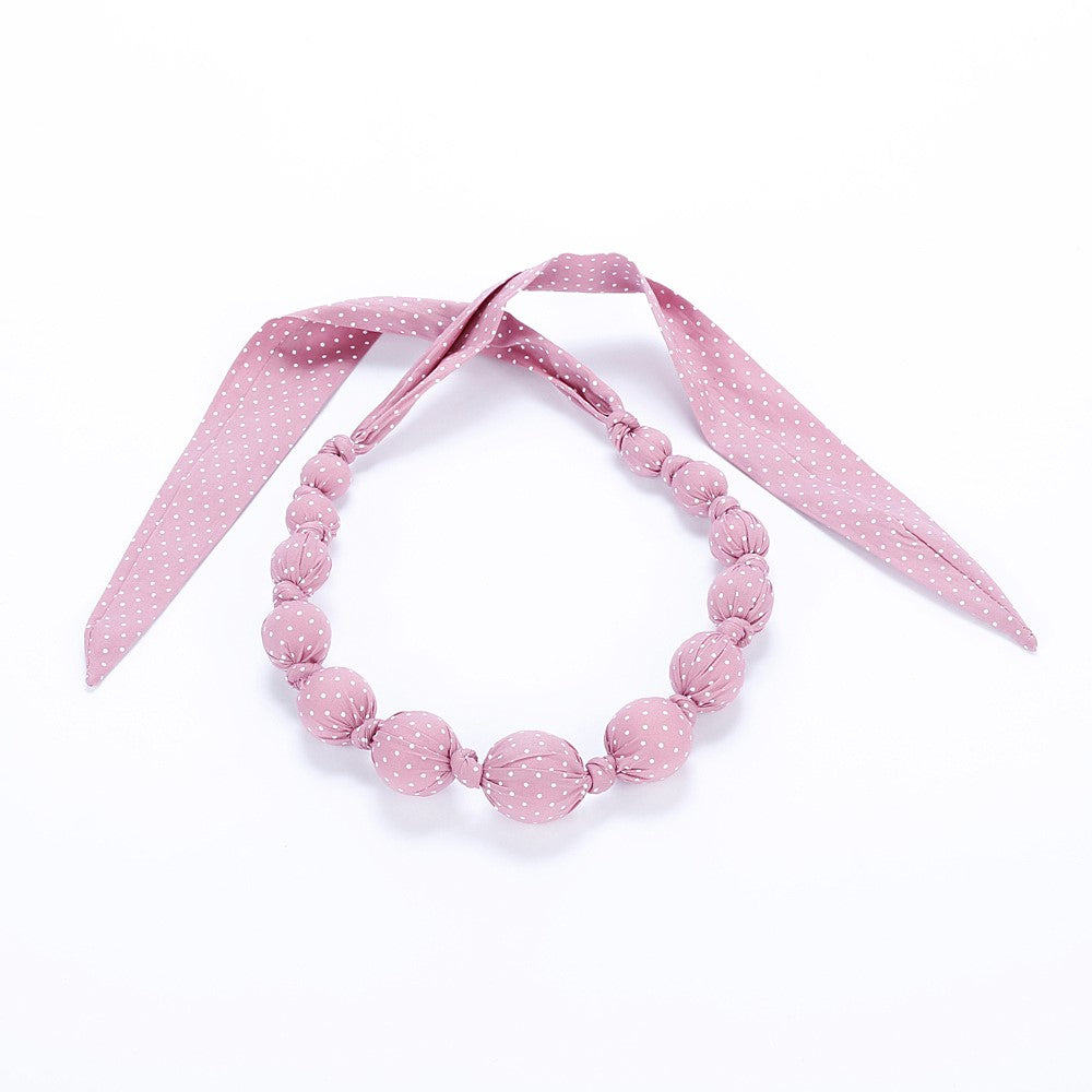 Little Girls Beaded Fabric Necklace With Polka Dots (3-8 Years, Toddlers)