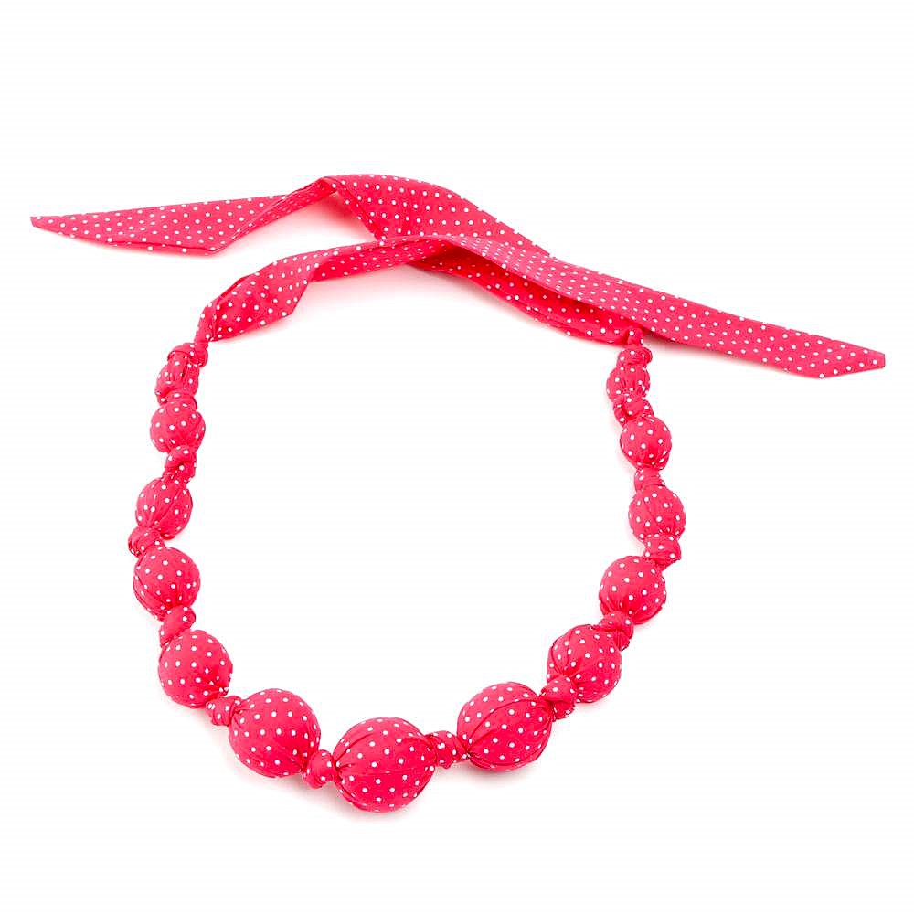 Little Girls Beaded Fabric Necklace With Polka Dots (3-8 Years, Toddlers)