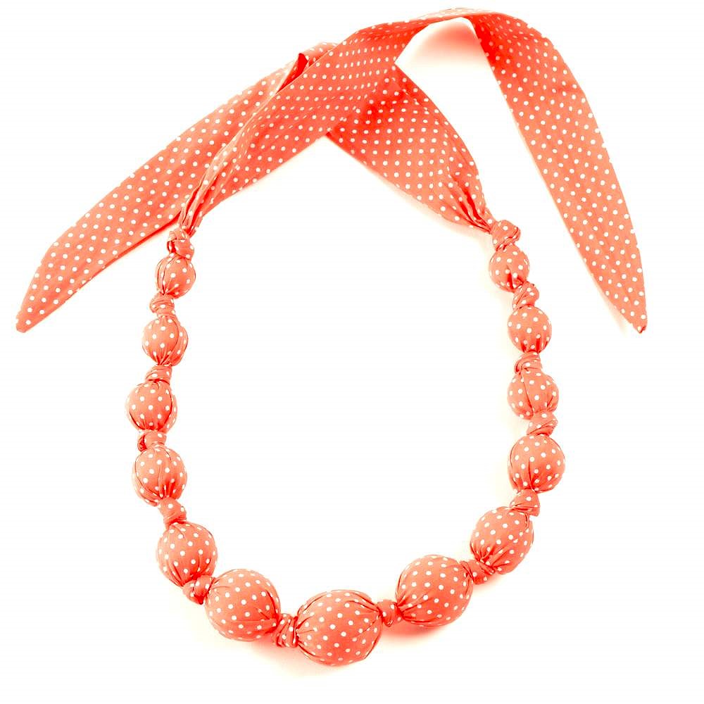 Little Girls Beaded Fabric Necklace With Polka Dots (3-8 Years, Toddlers)
