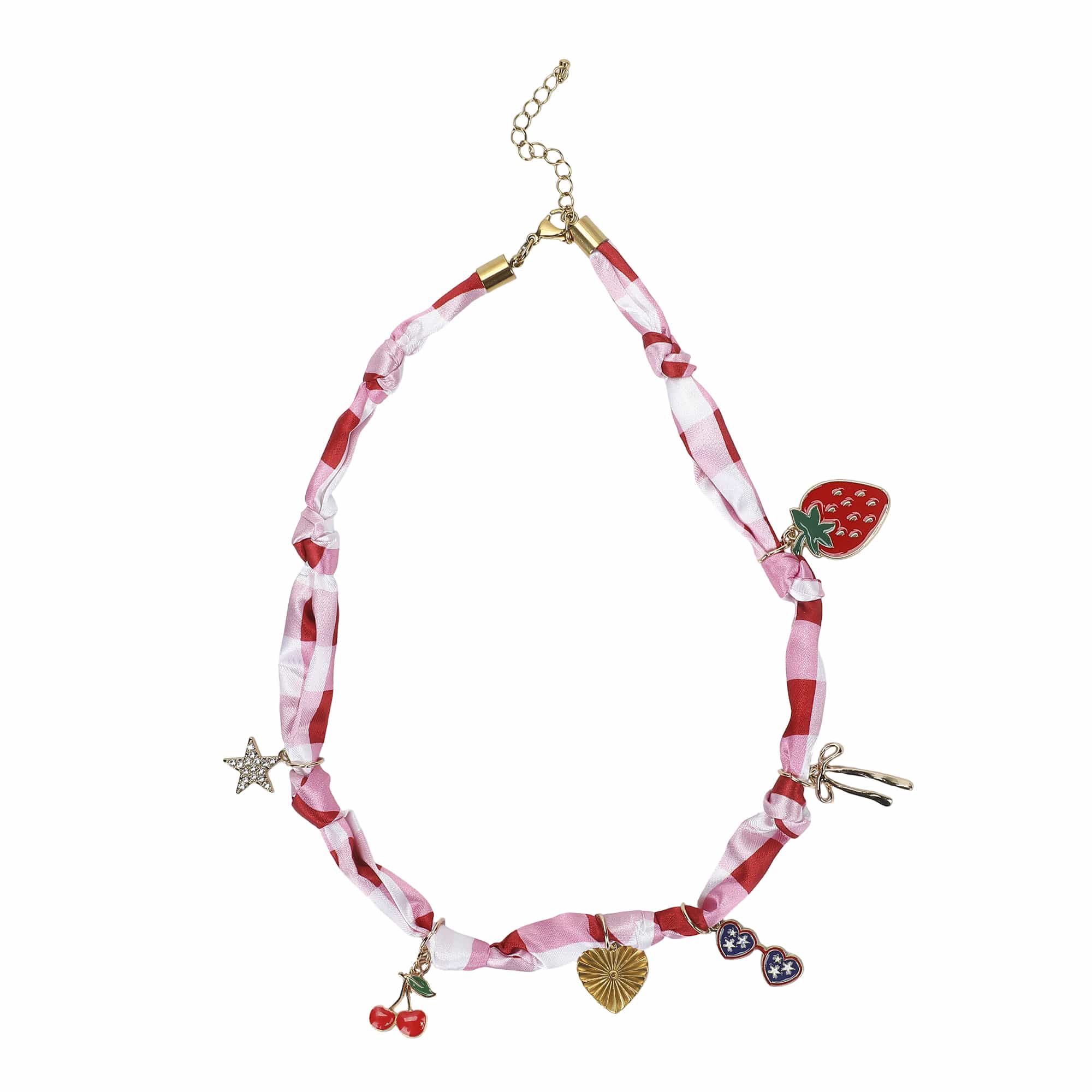 All-american Gingham Satin Scarf Charm Necklace