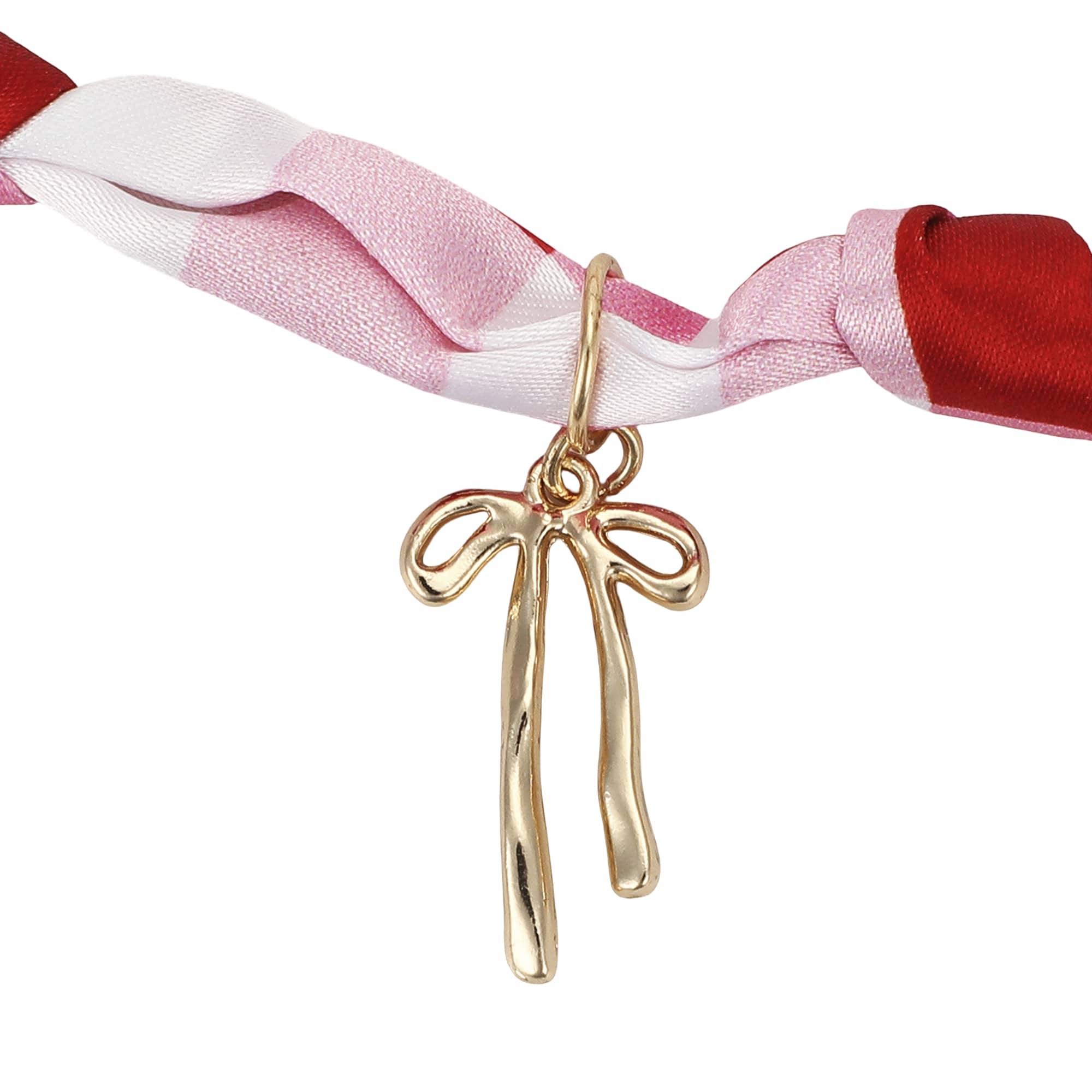 All-american Gingham Satin Scarf Charm Necklace