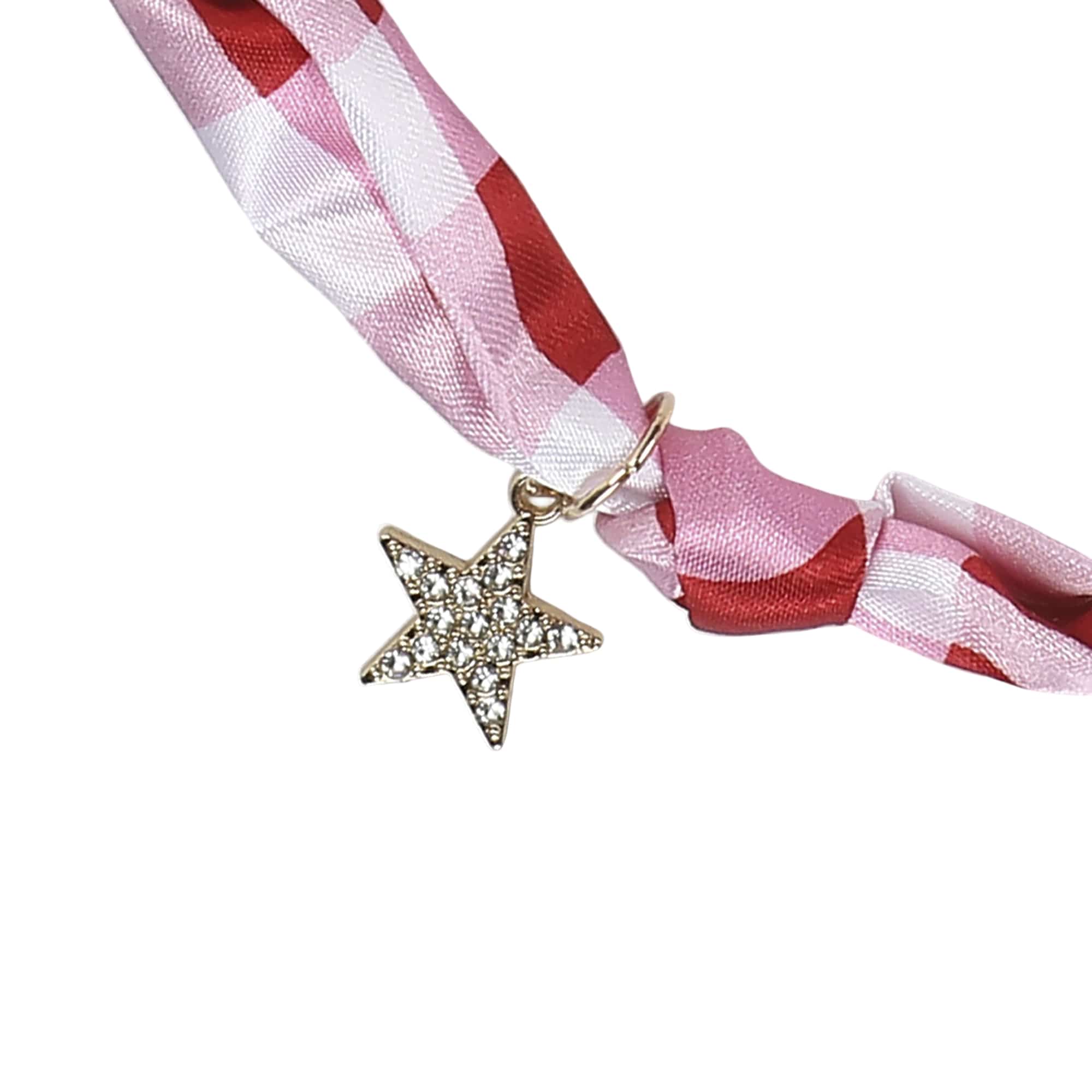 All-american Gingham Satin Scarf Charm Necklace