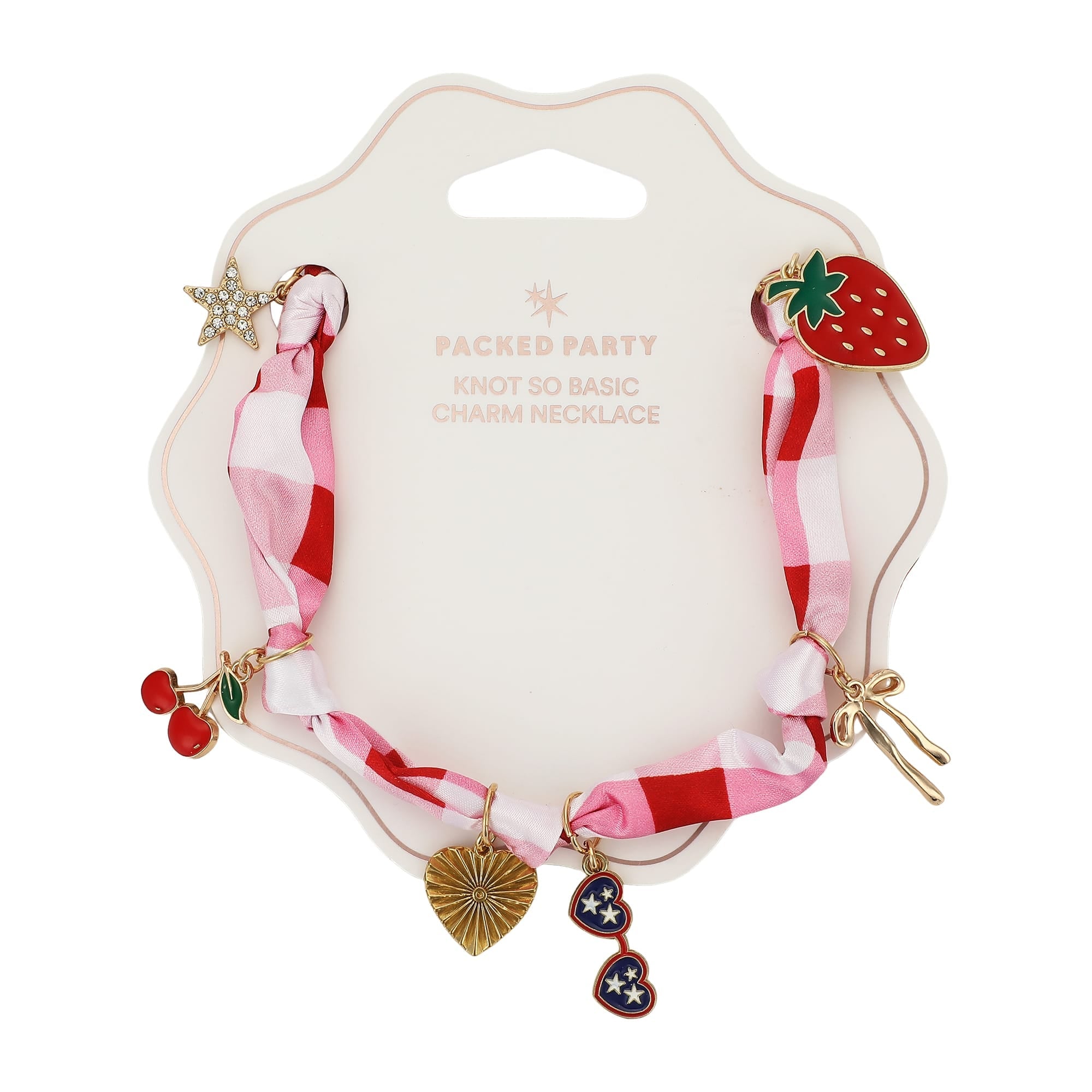 All-american Gingham Satin Scarf Charm Necklace