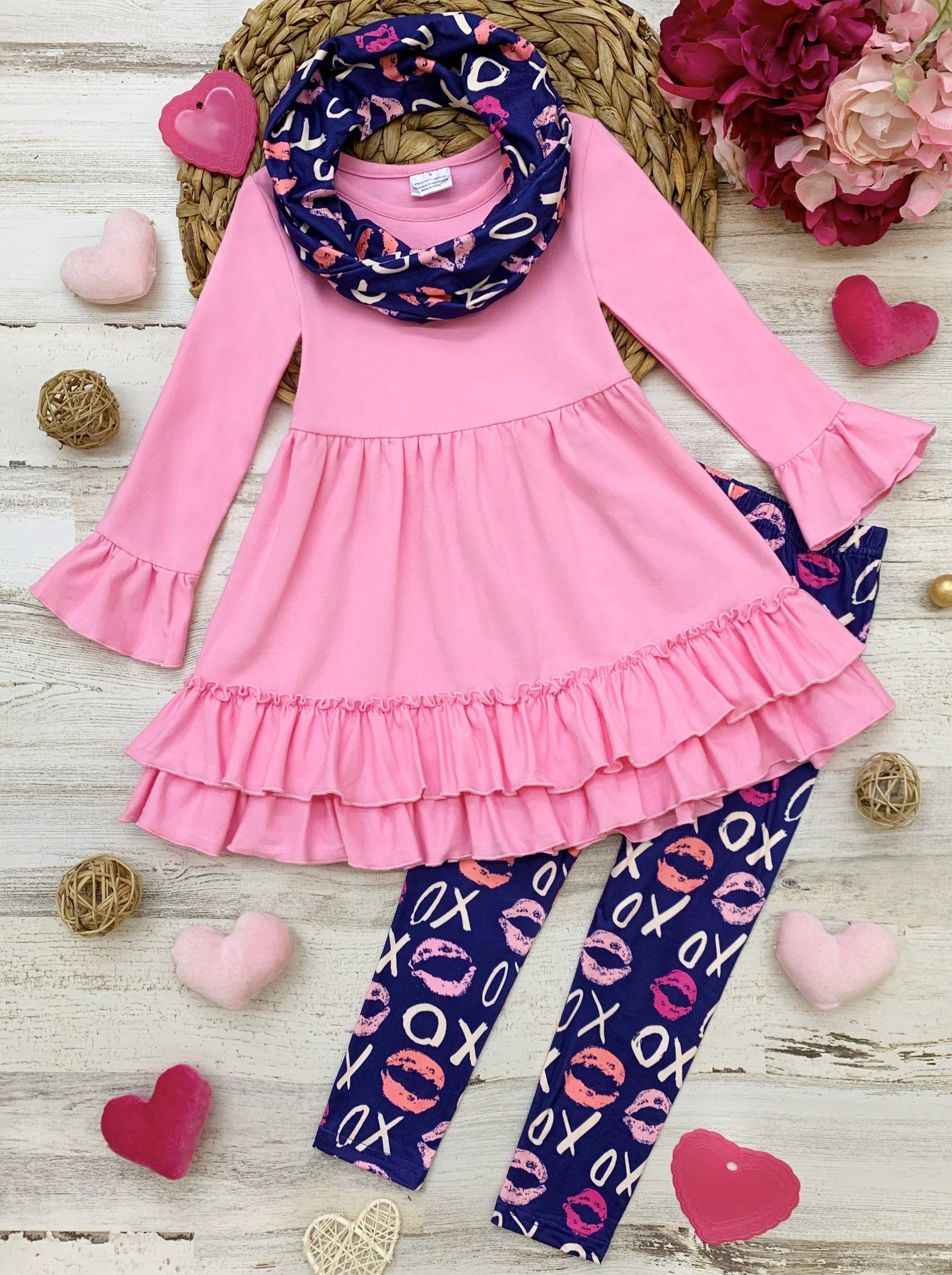 Valentine Kisses Tunic, Scarf And Legging Set