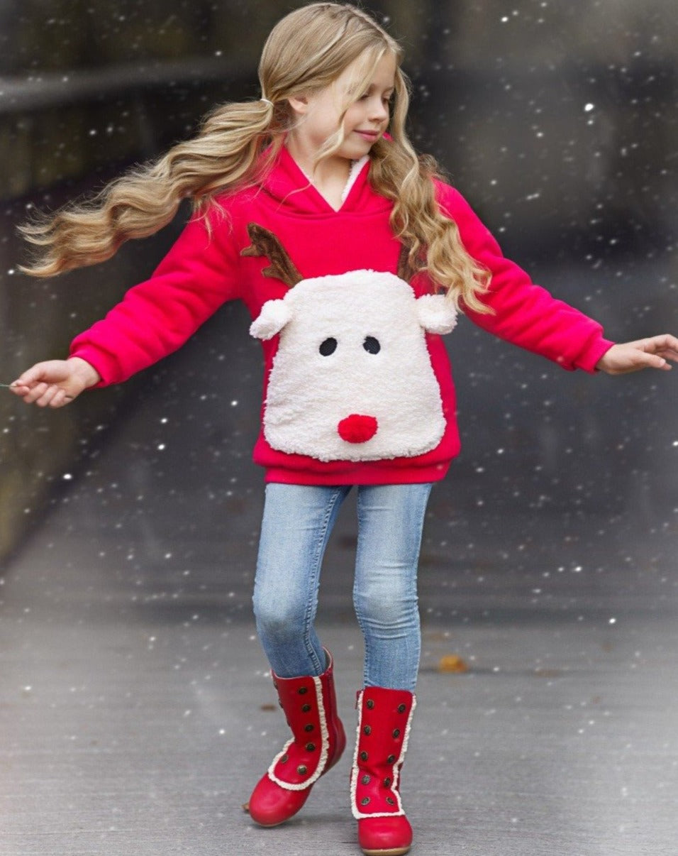 Warm And Cozy Fleece Lined Reindeer Hoodie