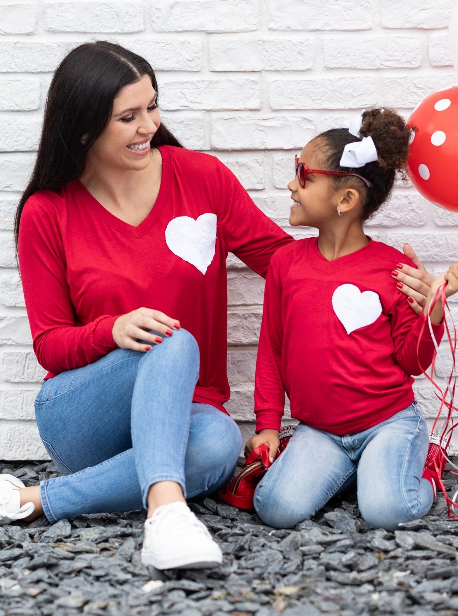 Mommy And Me Glitter Heart Red Top