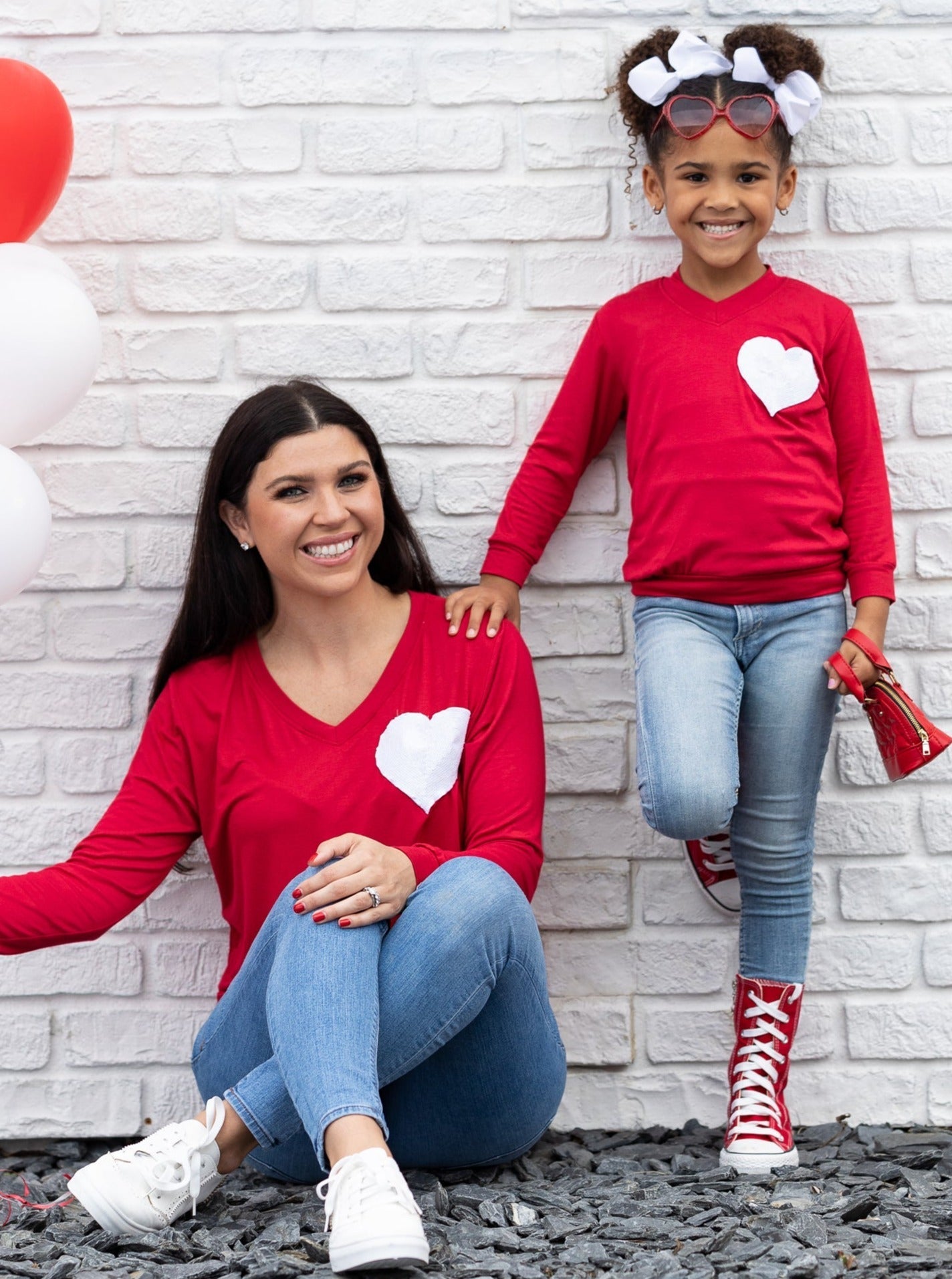 Mommy And Me Glitter Heart Red Top