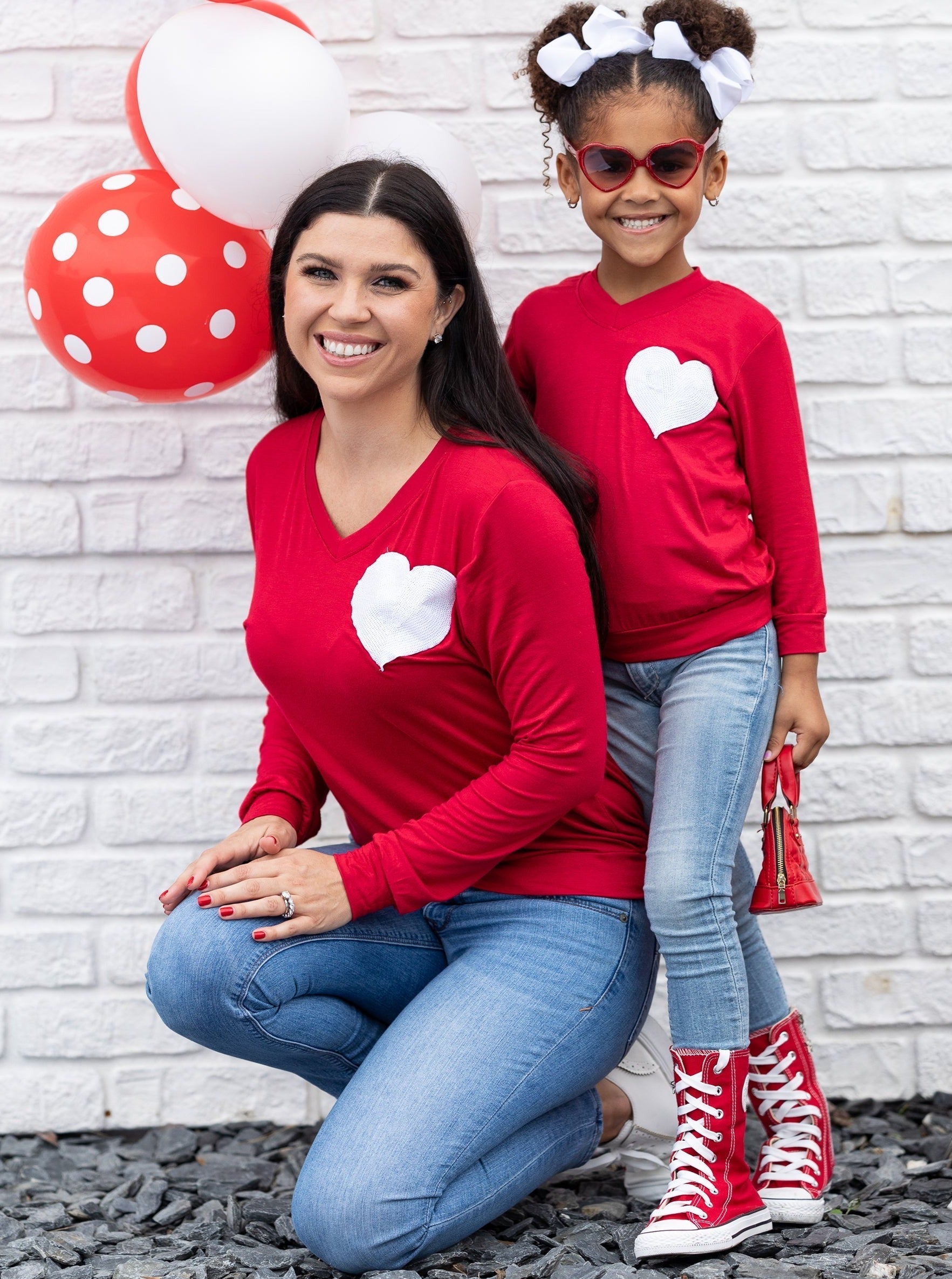 Mommy And Me Glitter Heart Red Top