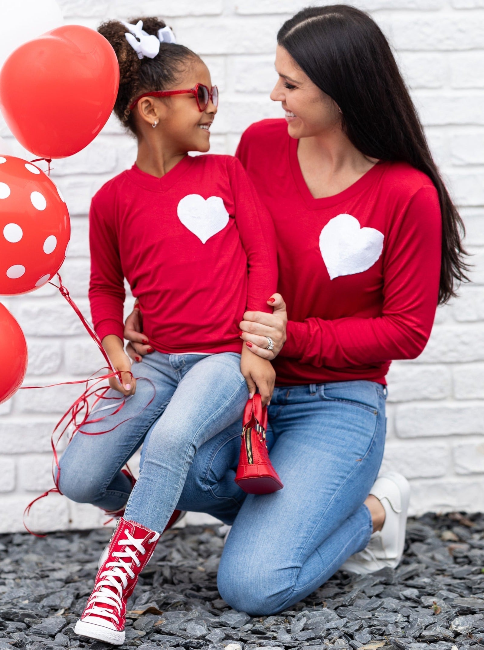 Mommy And Me Glitter Heart Red Top