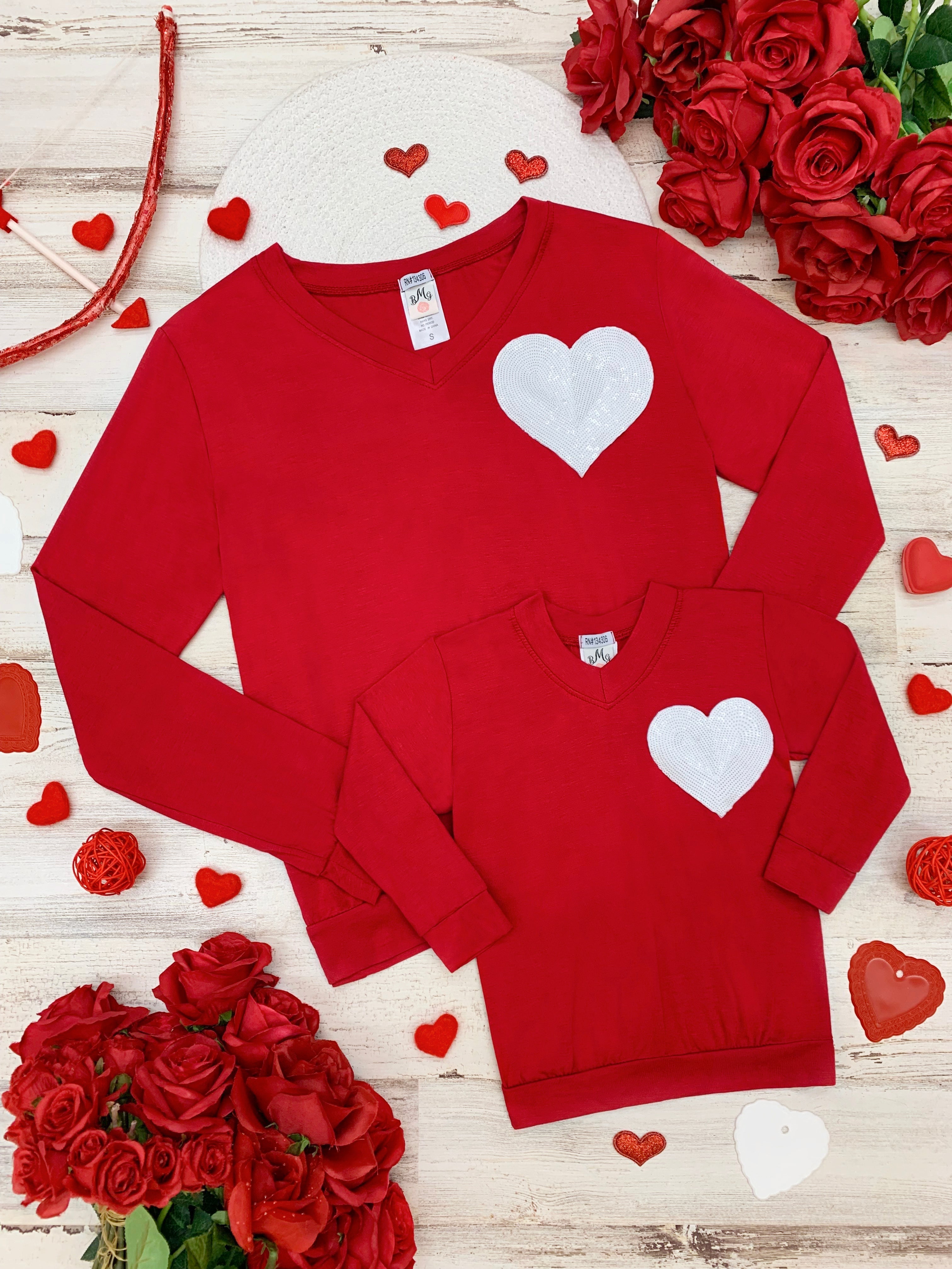 Mommy And Me Glitter Heart Red Top