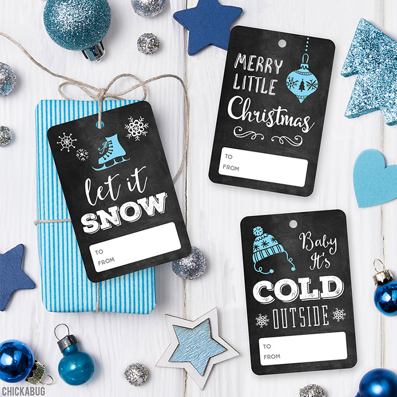 Blue And White Chalkboard Christmas Gift Tags
