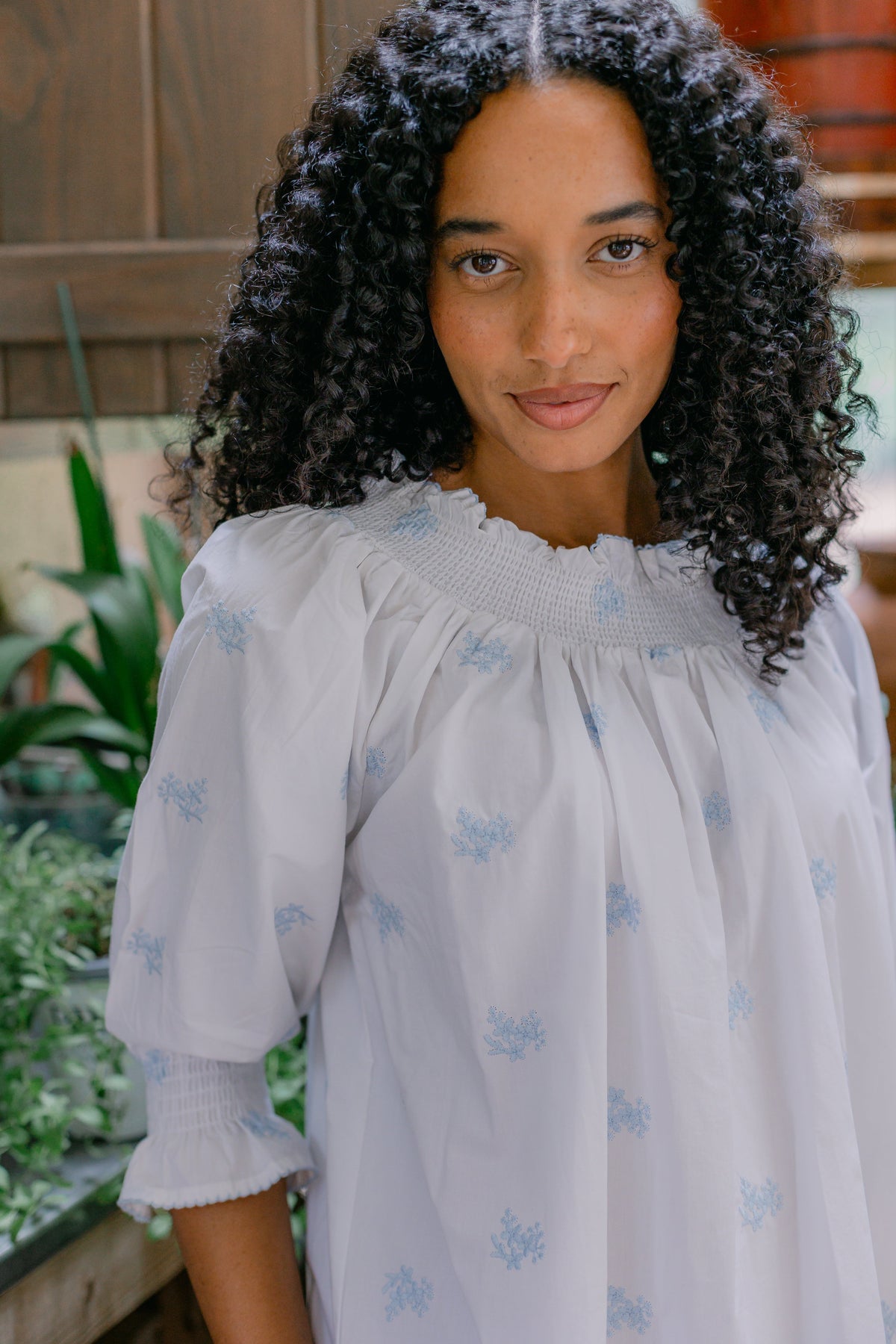 Nancy Cotton Embroidered Long Sleeve Nightgown