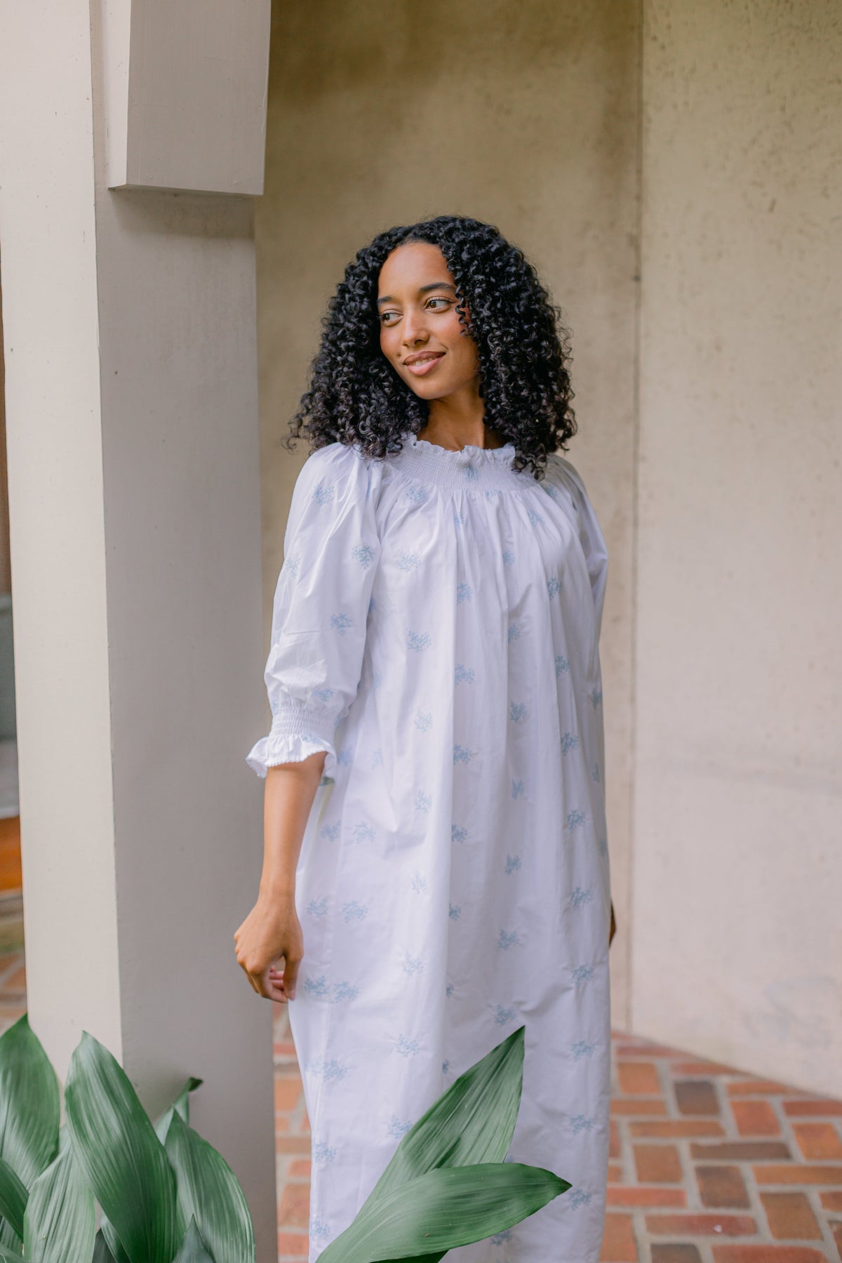 Nancy Cotton Embroidered Long Sleeve Nightgown