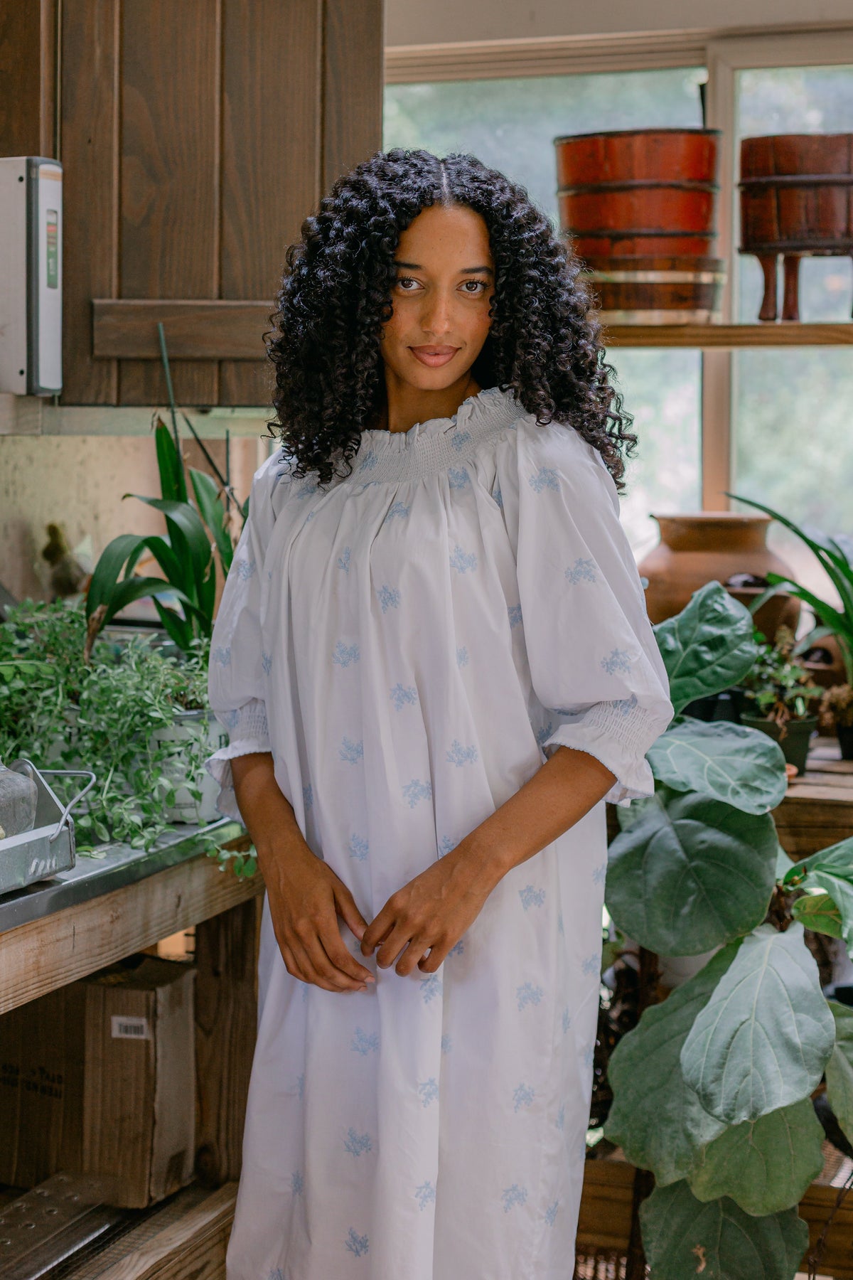 Nancy Cotton Embroidered Long Sleeve Nightgown