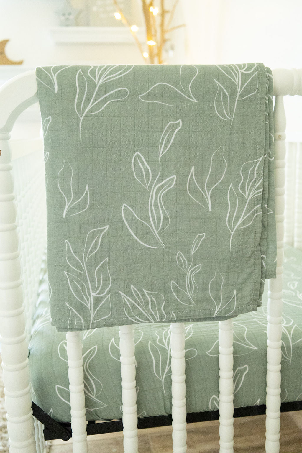 Organic Bamboo Cotton Muslin Swaddle Blanket In Natural Oasis Willow