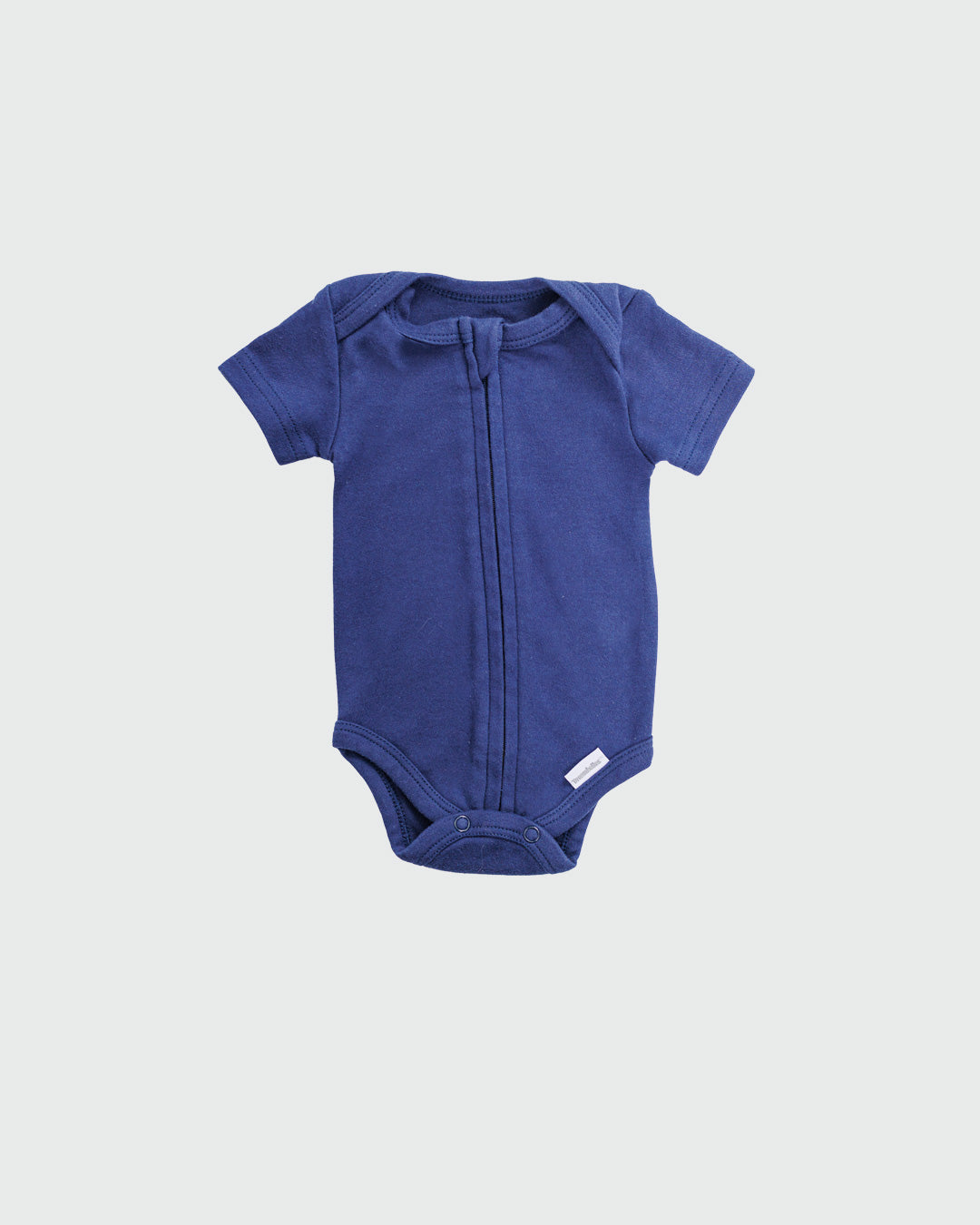 Short Sleeve Zipper Bodysuit In Navy, 9-12m