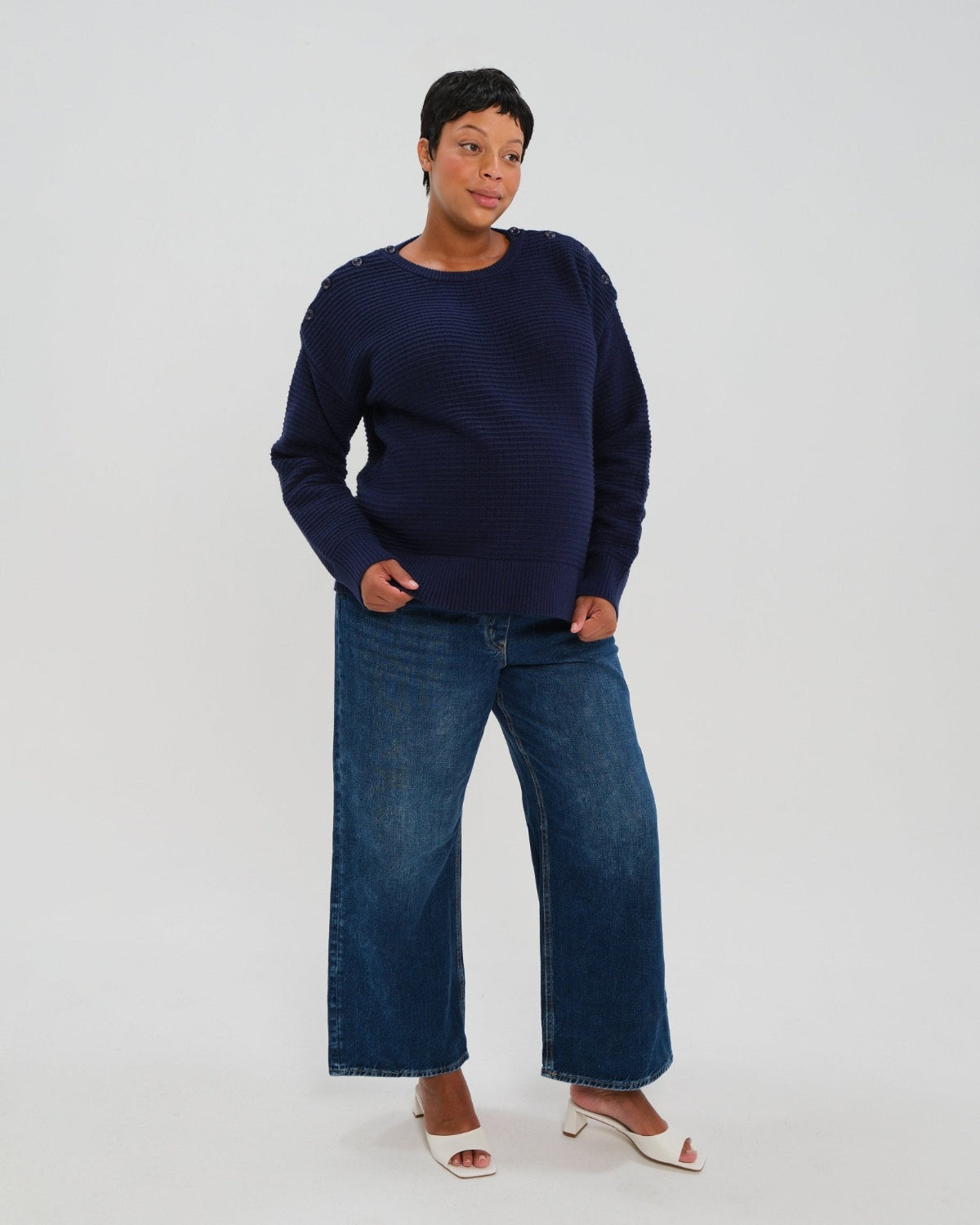 Button-shoulder Maternity & Nursing Sweater W/thumbhole Feature