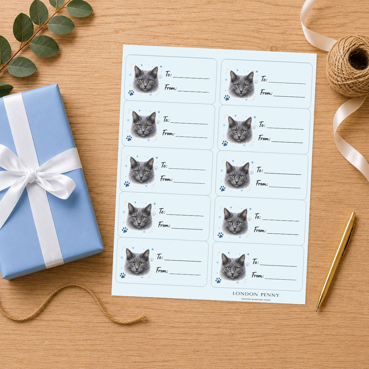 Nebelung Pawprint Wishes Gift Tag Sticker Sheet