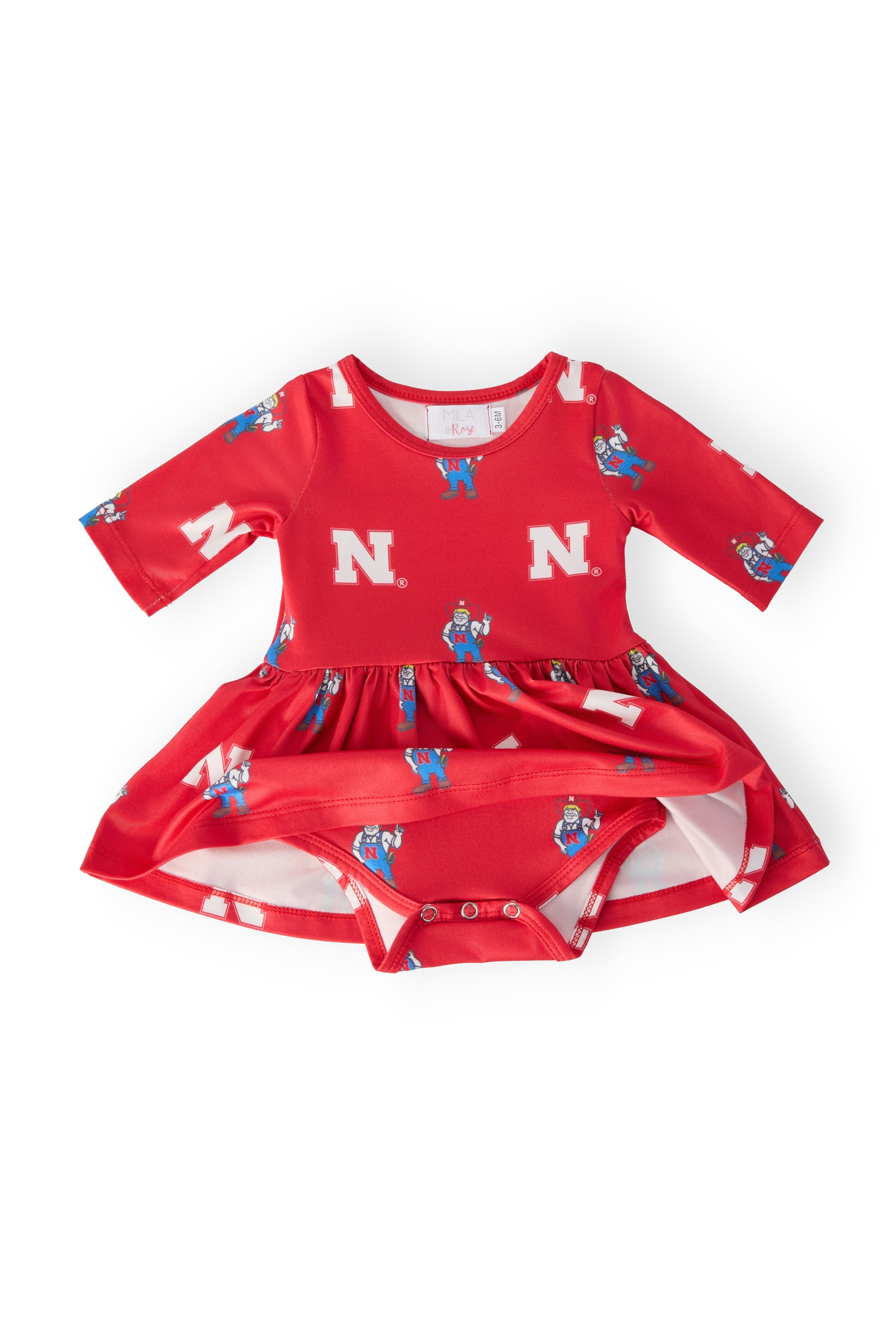 Nebraska Red Herbie Husker 3/4 Sleeve Twirl Bodysuit