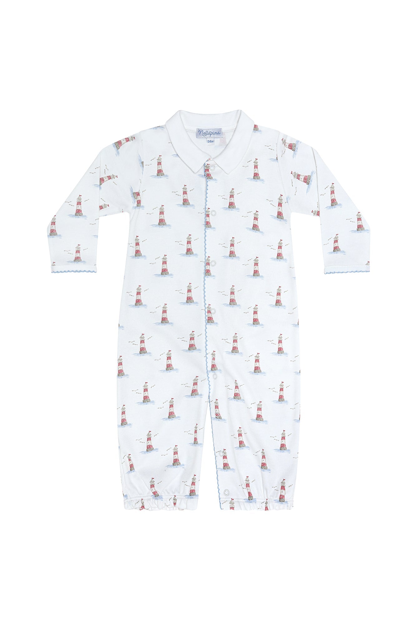 Nella Pima Baby Converter Gown White Lighthouse Print Long Sleeve Nella Pima Baby Converter Gown White Lighthouse Print Long Sleeve