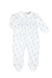 Blue Puppy Love Print Smocked Footie