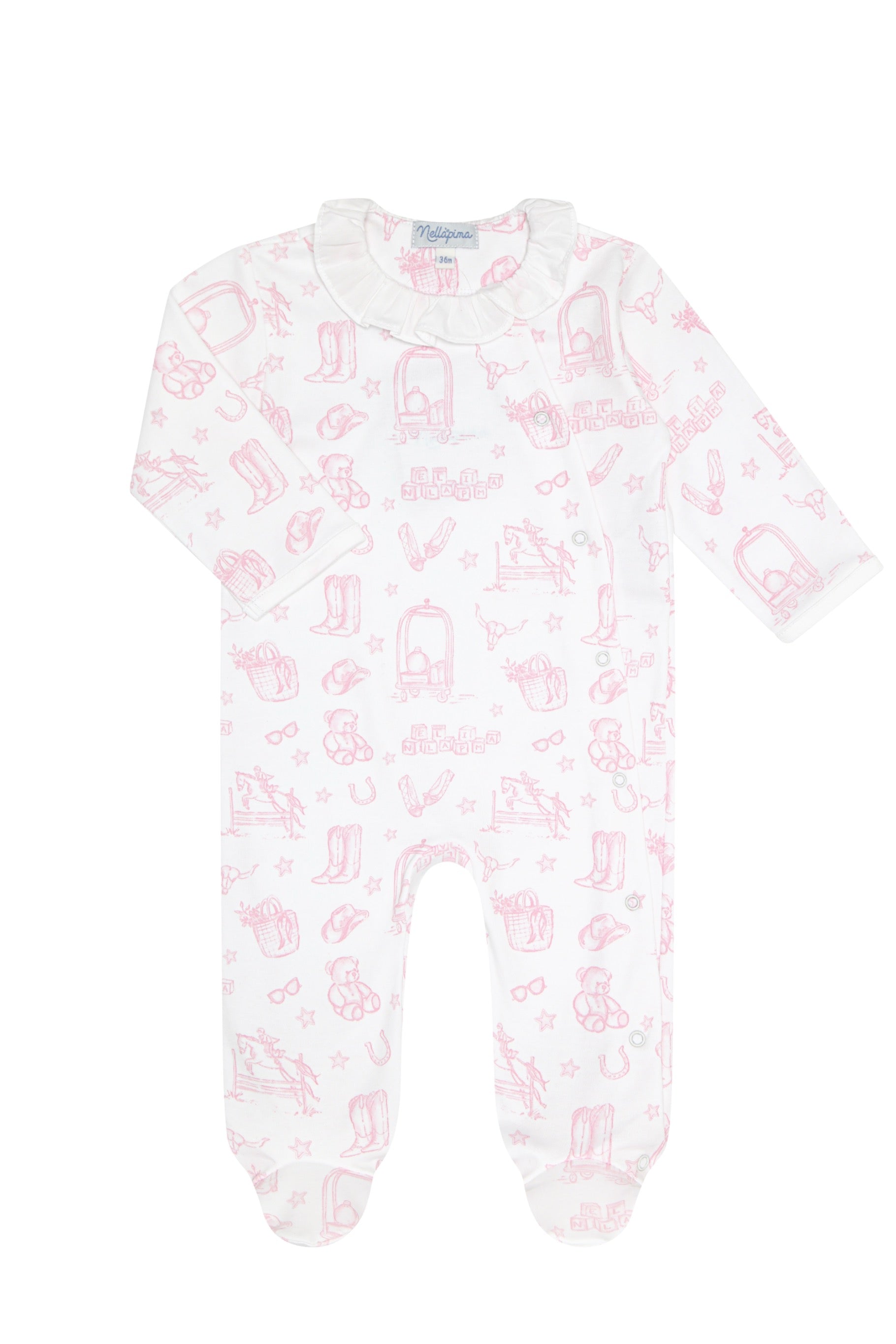 Pink Lone Star Toile Print Crossover Footie