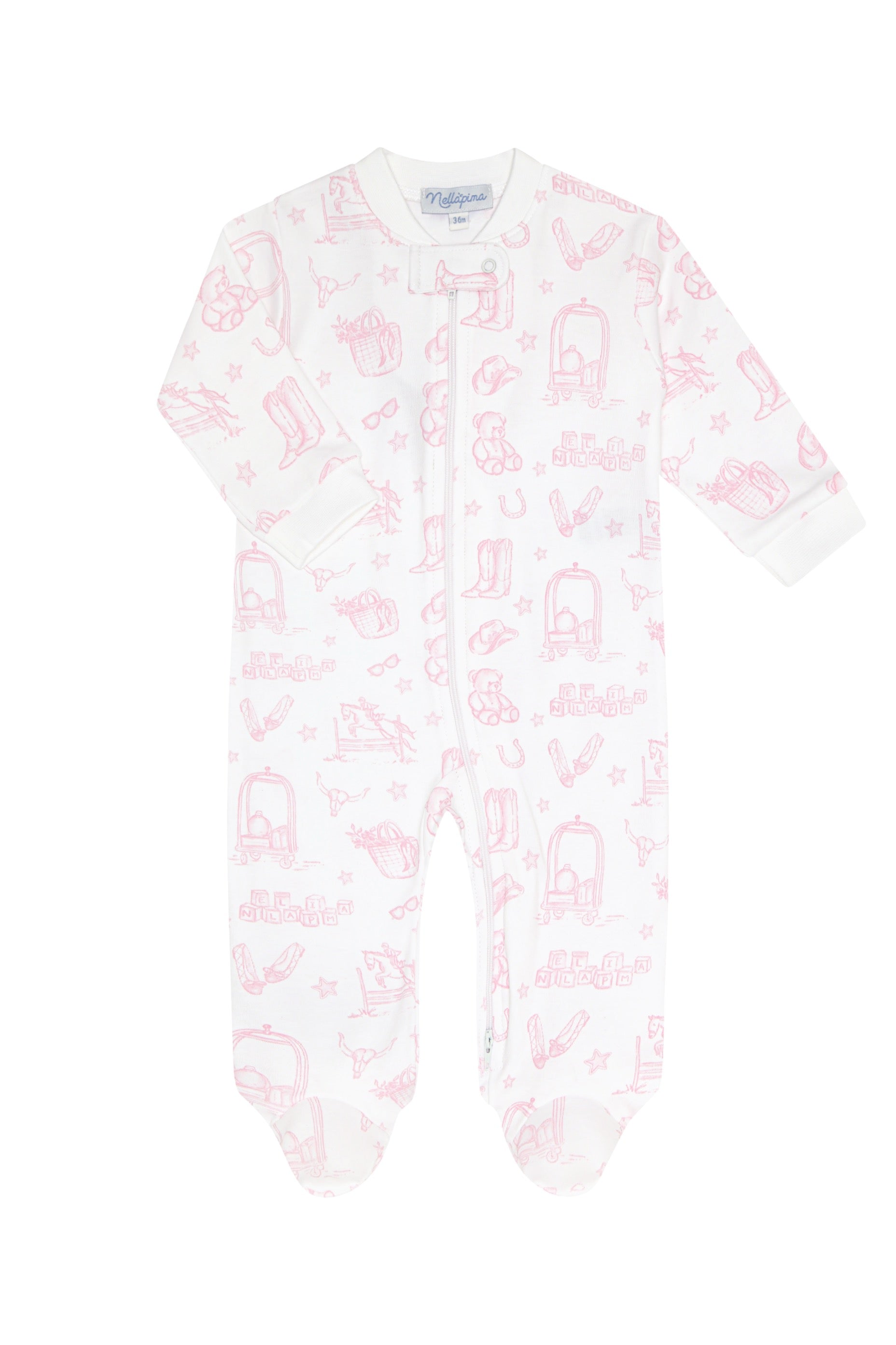 Pink Lone Star Toile Zipper Footie