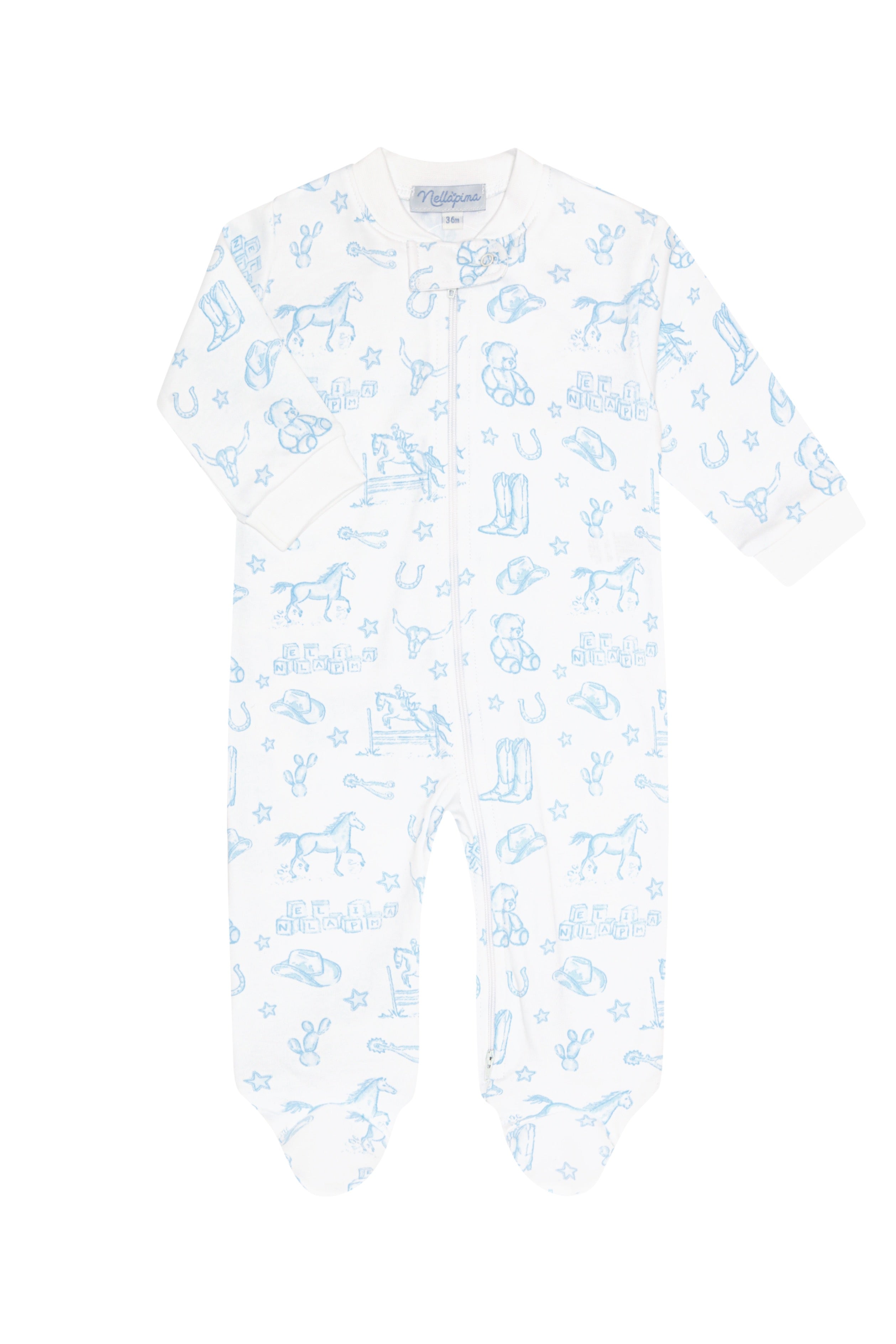 Blue Lone Star Toile Zipper Footie