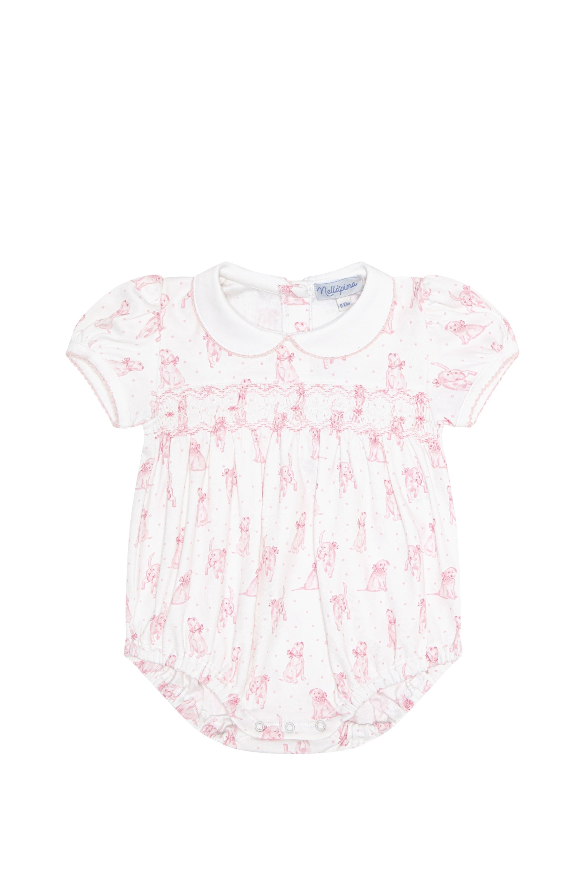 Pink Puppy Love Print Smocked Bubble