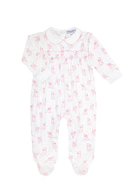 Pink Puppy Love Print Smocked Footie