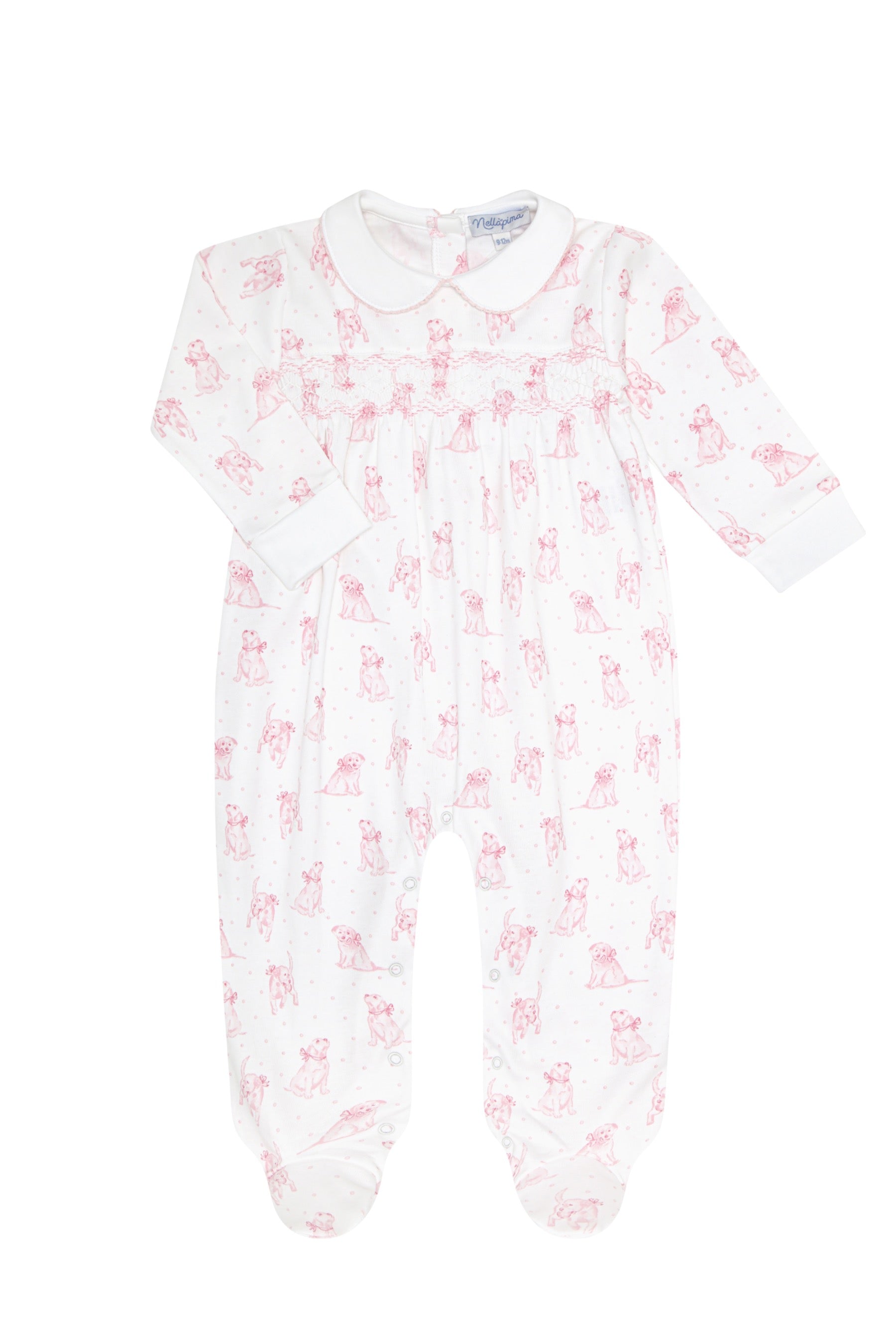 Pink Puppy Love Print Smocked Footie