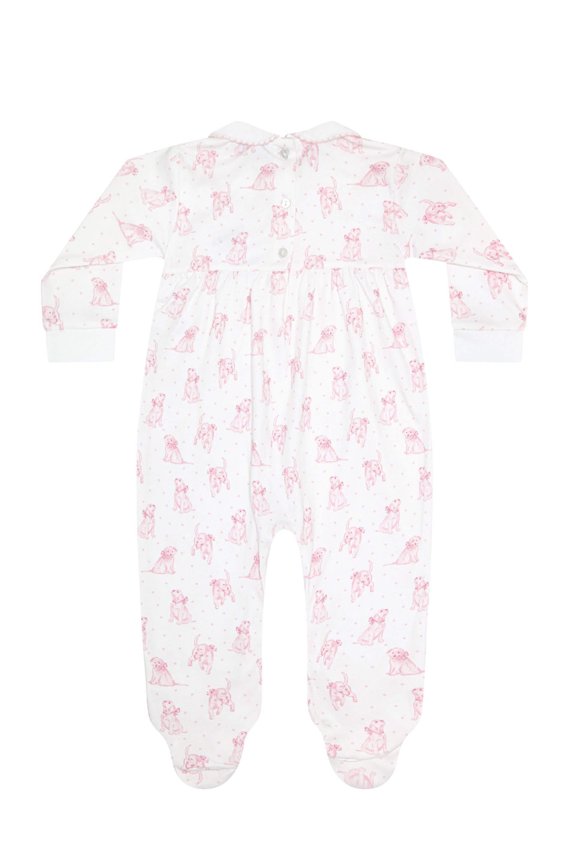 Pink Puppy Love Print Smocked Footie